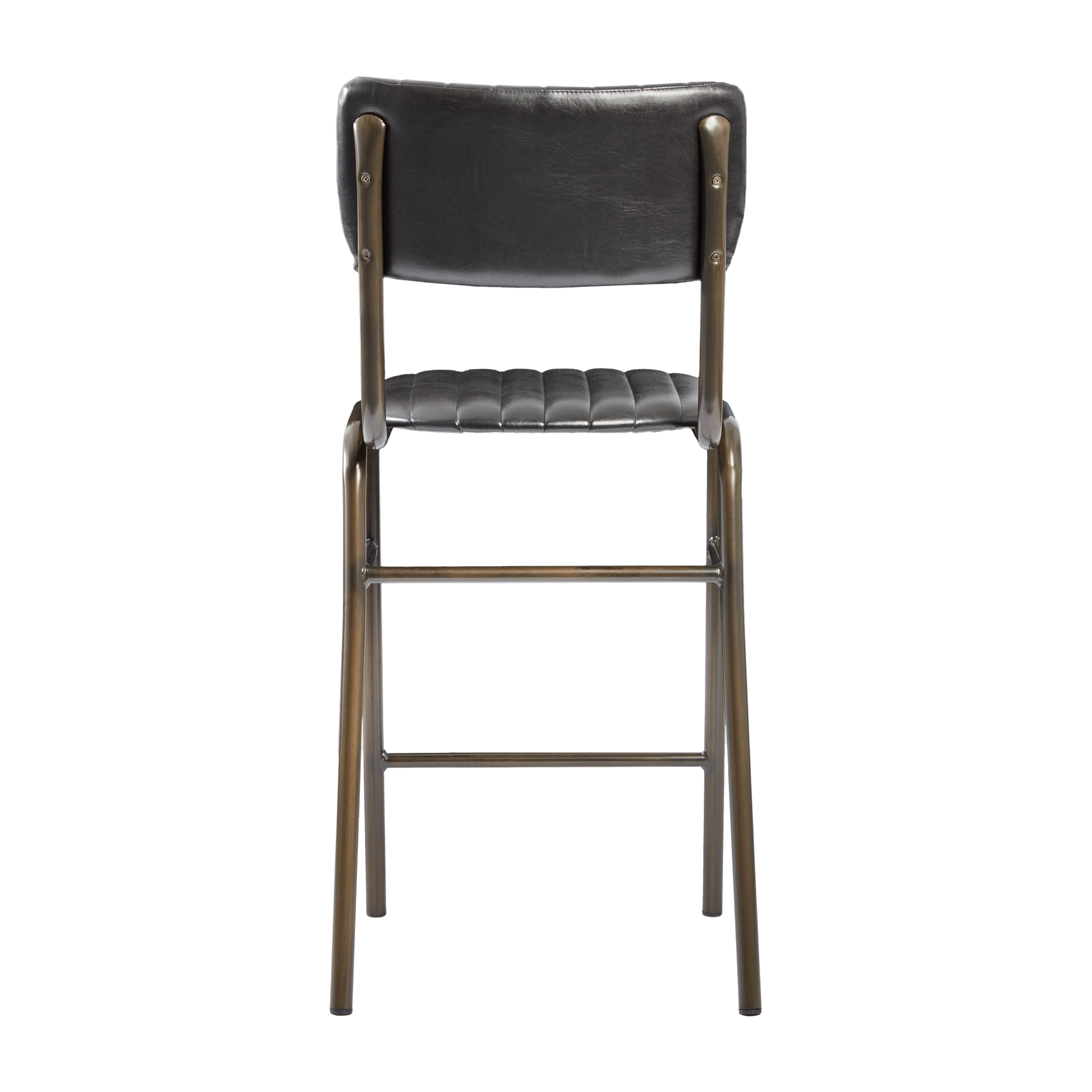 Tavo Stacking Mid Height Bar Stool - Ribbed - Lascari Vintage Black with ribbed vintage black upholstery and sturdy bronze-toned metal frame, designed for commercial and hospitality settings.