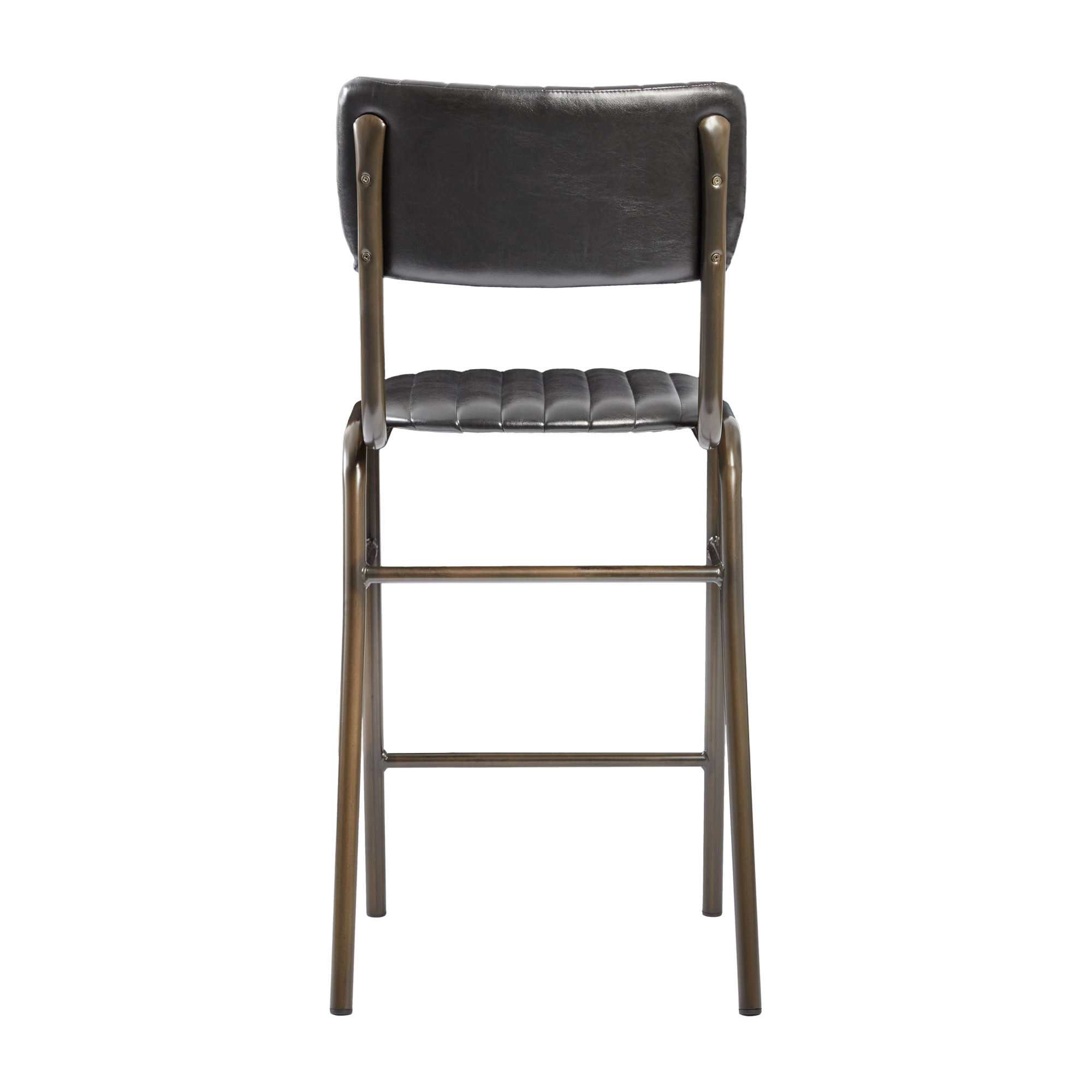 Tavo Stacking Mid Height Bar Stool - Ribbed - Lascari Vintage Black with ribbed vintage black upholstery and sturdy bronze-toned metal frame, designed for commercial and hospitality settings.