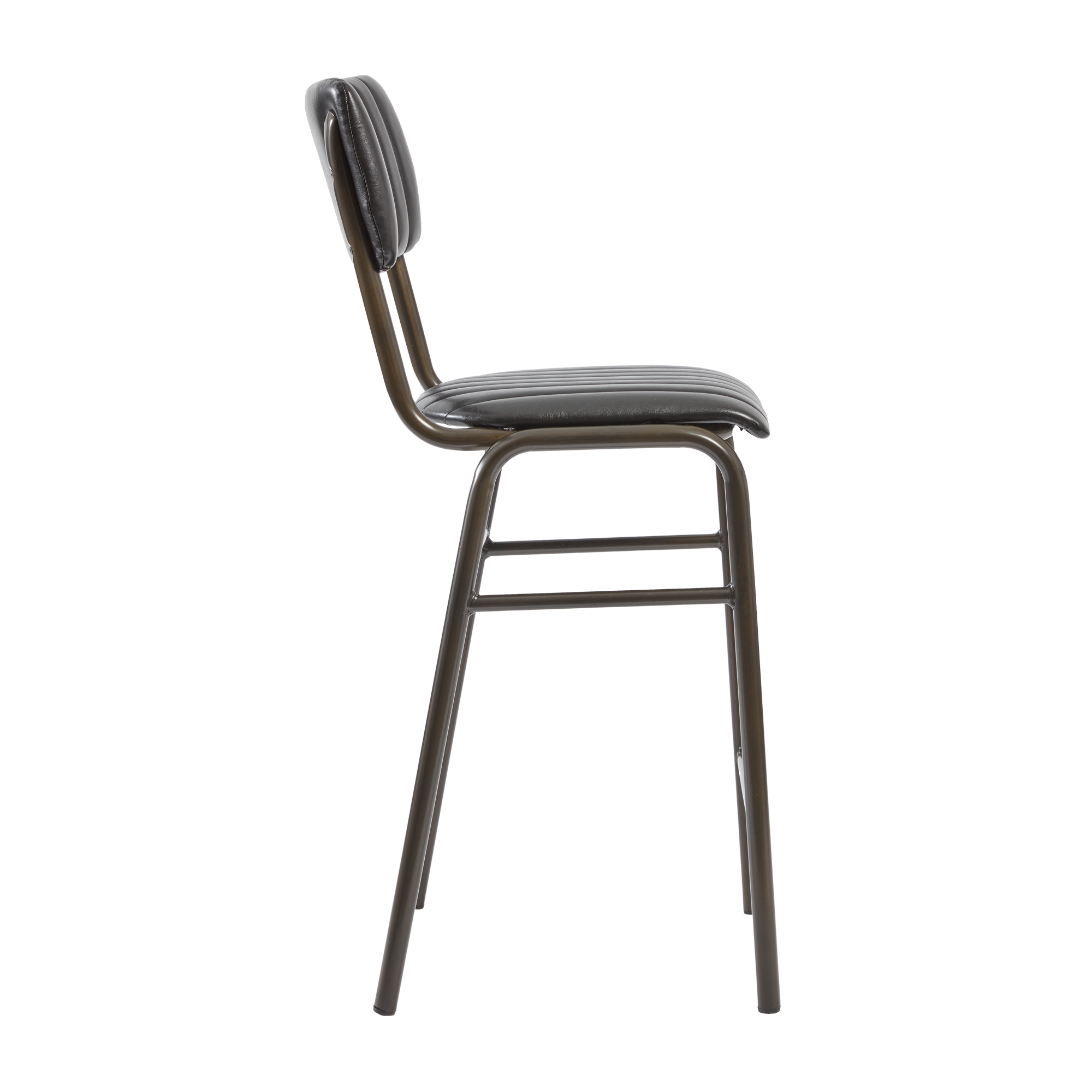 Tavo Stacking Mid Height Bar Stool - Ribbed - Lascari Vintage Black featuring a sleek black ribbed upholstered seat and backrest with a sturdy metal frame, designed for commercial and high-traffic use.