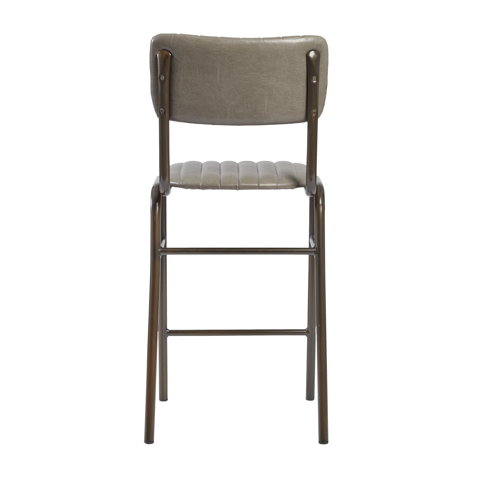 Tavo Stacking Mid Height Bar Stool - Ribbed - Lascari Vintage Dark Grey showing the back view with ribbed seat, vintage dark grey upholstery, and sturdy metal frame designed for commercial use.