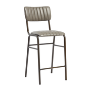 Tavo Stacking Mid Height Bar Stool - Ribbed - Lascari Vintage Dark Grey with ribbed upholstered seat and backrest on sturdy metal frame, designed for commercial and hospitality use.