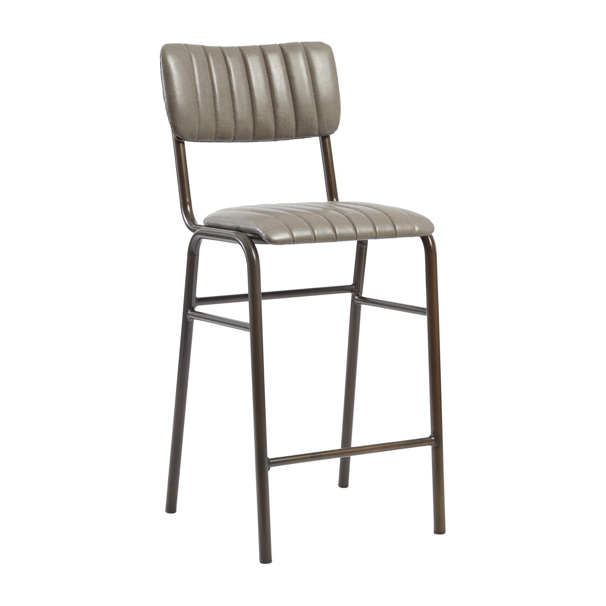 Tavo Stacking Mid Height Bar Stool - Ribbed - Lascari Vintage Dark Grey with ribbed upholstered seat and backrest on sturdy metal frame, designed for commercial and hospitality use.