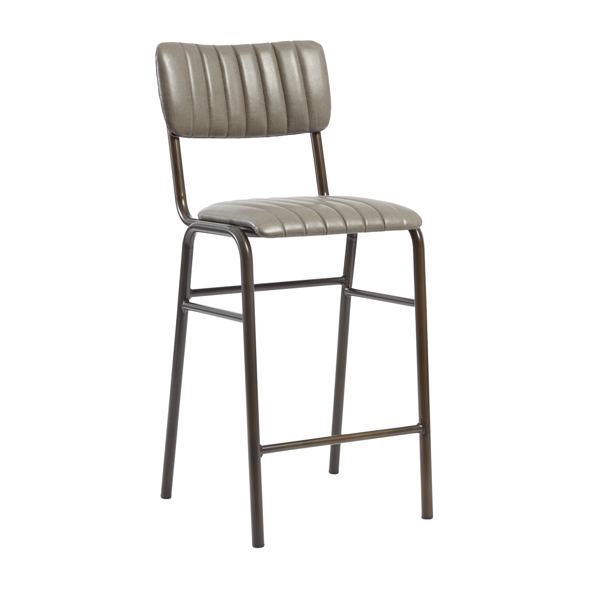 Tavo Stacking Mid Height Bar Stool - Ribbed - Lascari Vintage Dark Grey with ribbed upholstered seat and backrest on sturdy metal frame, designed for commercial and hospitality use.