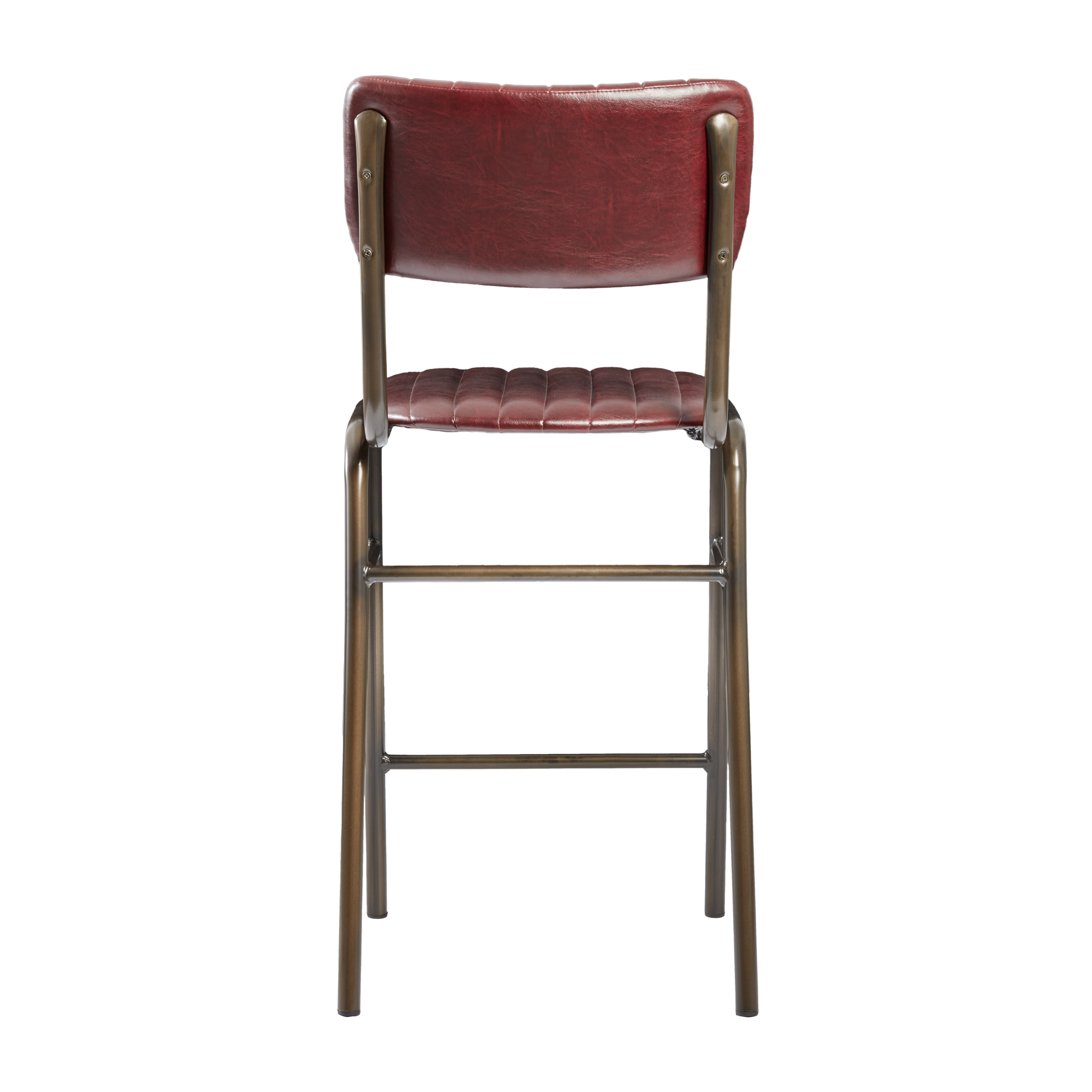 Tavo Stacking Mid Height Bar Stool - Ribbed - Lascari Vintage Red featuring a ribbed vintage red upholstered seat and back with a sturdy bronze metal frame designed for versatile commercial and hospitality use.