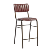 Tavo Stacking Mid Height Bar Stool - Ribbed - Lascari Vintage Red with a ribbed upholstered seat and backrest in vintage red, supported by a durable bronze metal frame ideal for commercial spaces.