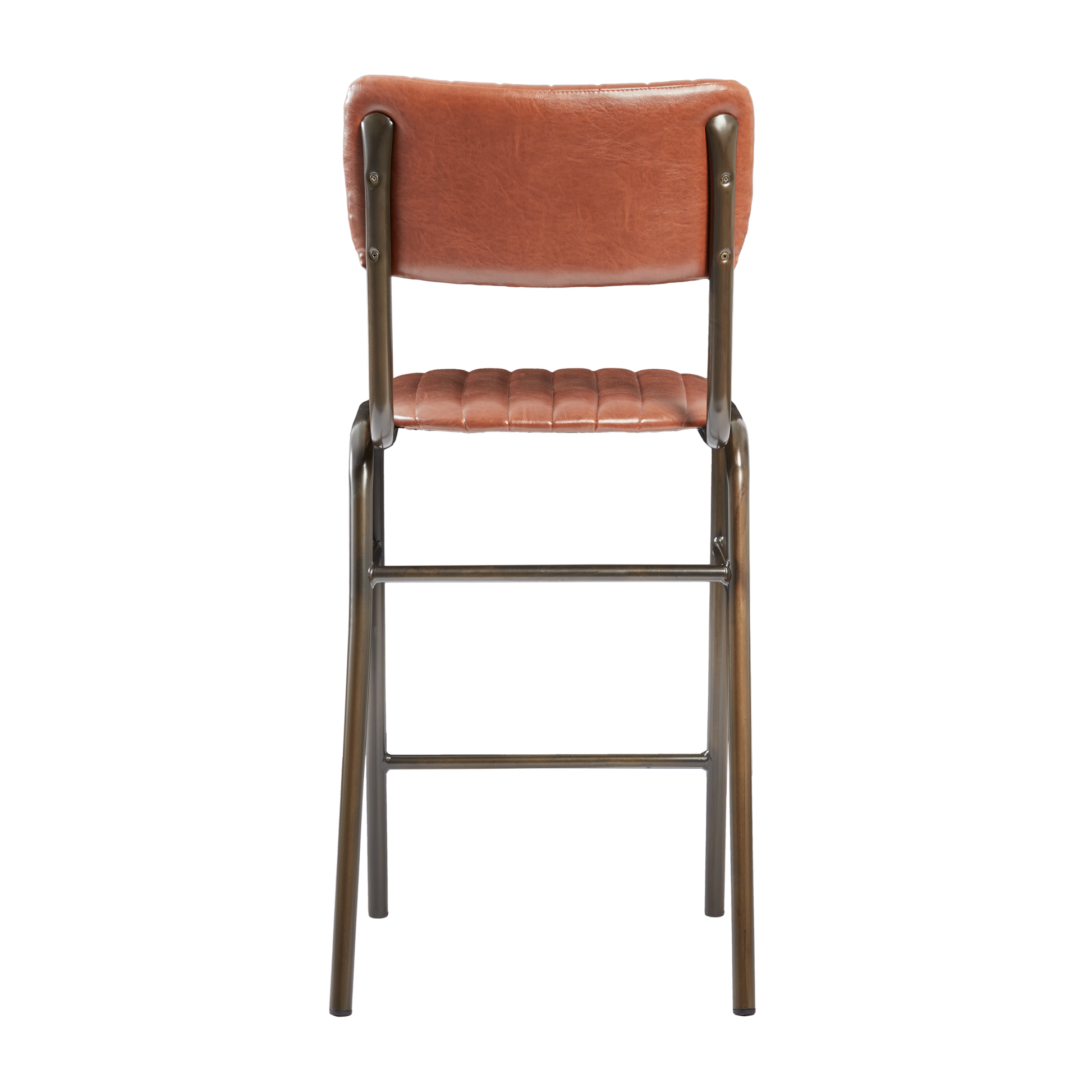 Tavo Stacking Mid Height Bar Stool - Ribbed - Lascari Vintage Tan with ribbed upholstered seat and backrest, supported by a sturdy metal frame designed for commercial and hospitality use.