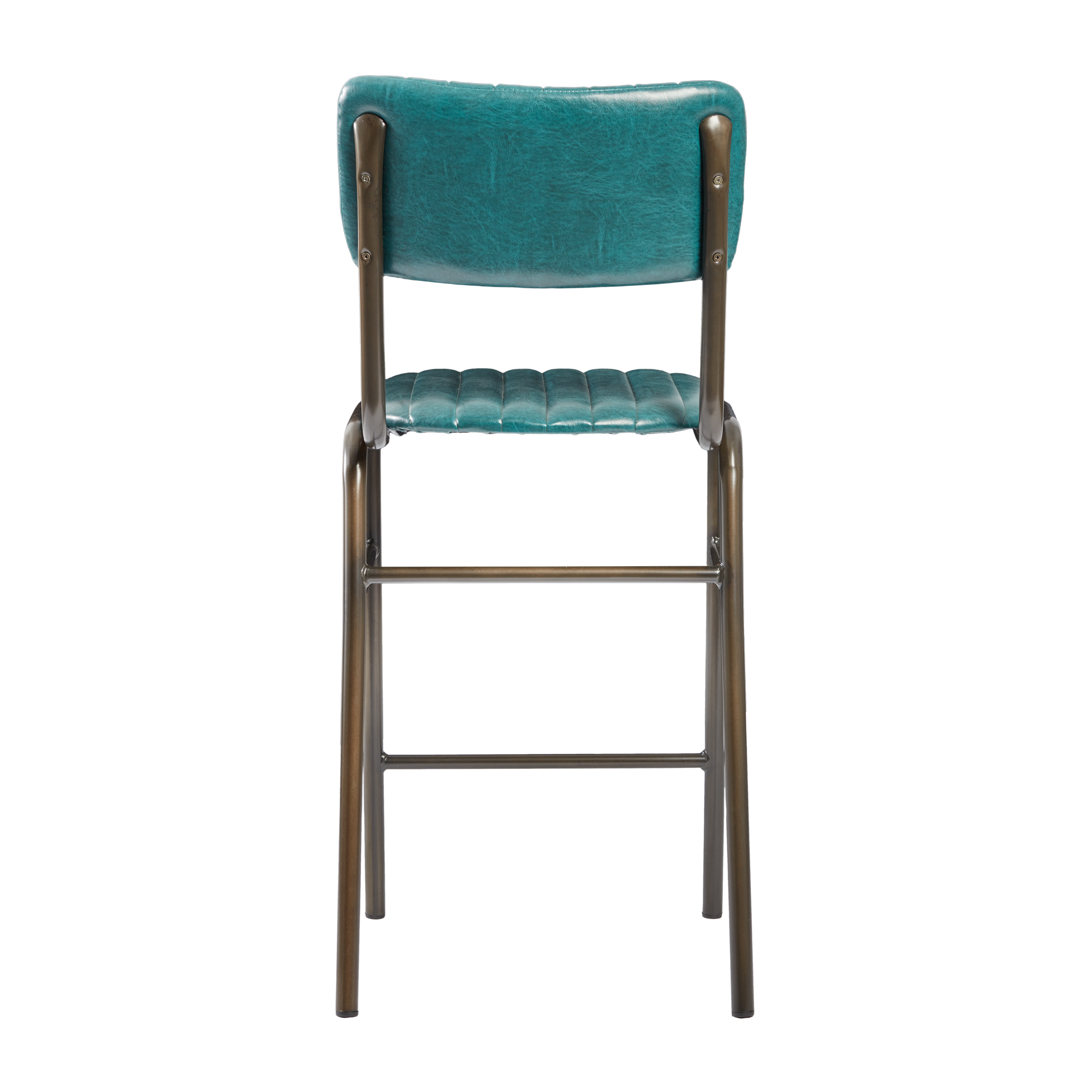 Tavo Stacking Mid Height Bar Stool - Ribbed - Lascari Vintage Teal with a ribbed upholstered seat and backrest, supported by a sturdy bronze metal frame, designed for commercial and hospitality use.