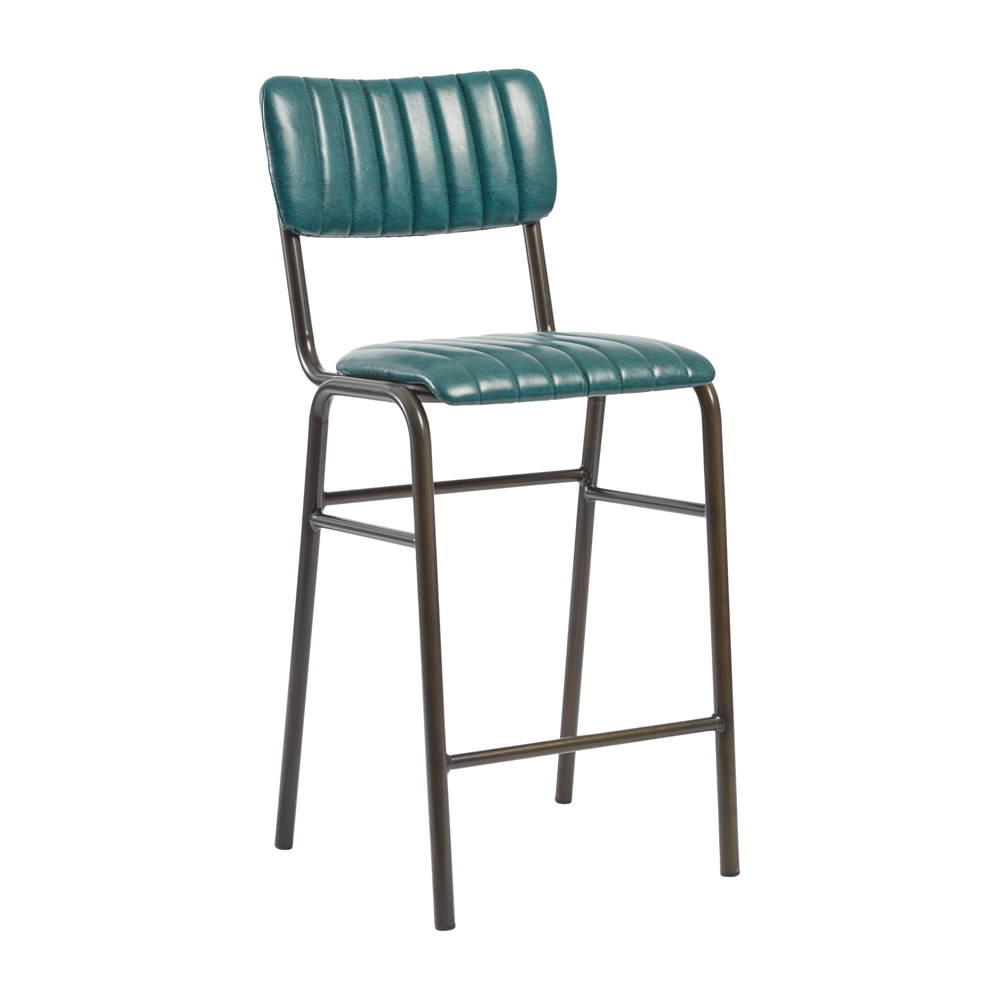 Tavo Stacking Mid Height Bar Stool - Ribbed - Lascari Vintage Teal with metal frame and ribbed upholstery designed for stylish, durable commercial seating in hospitality environments.