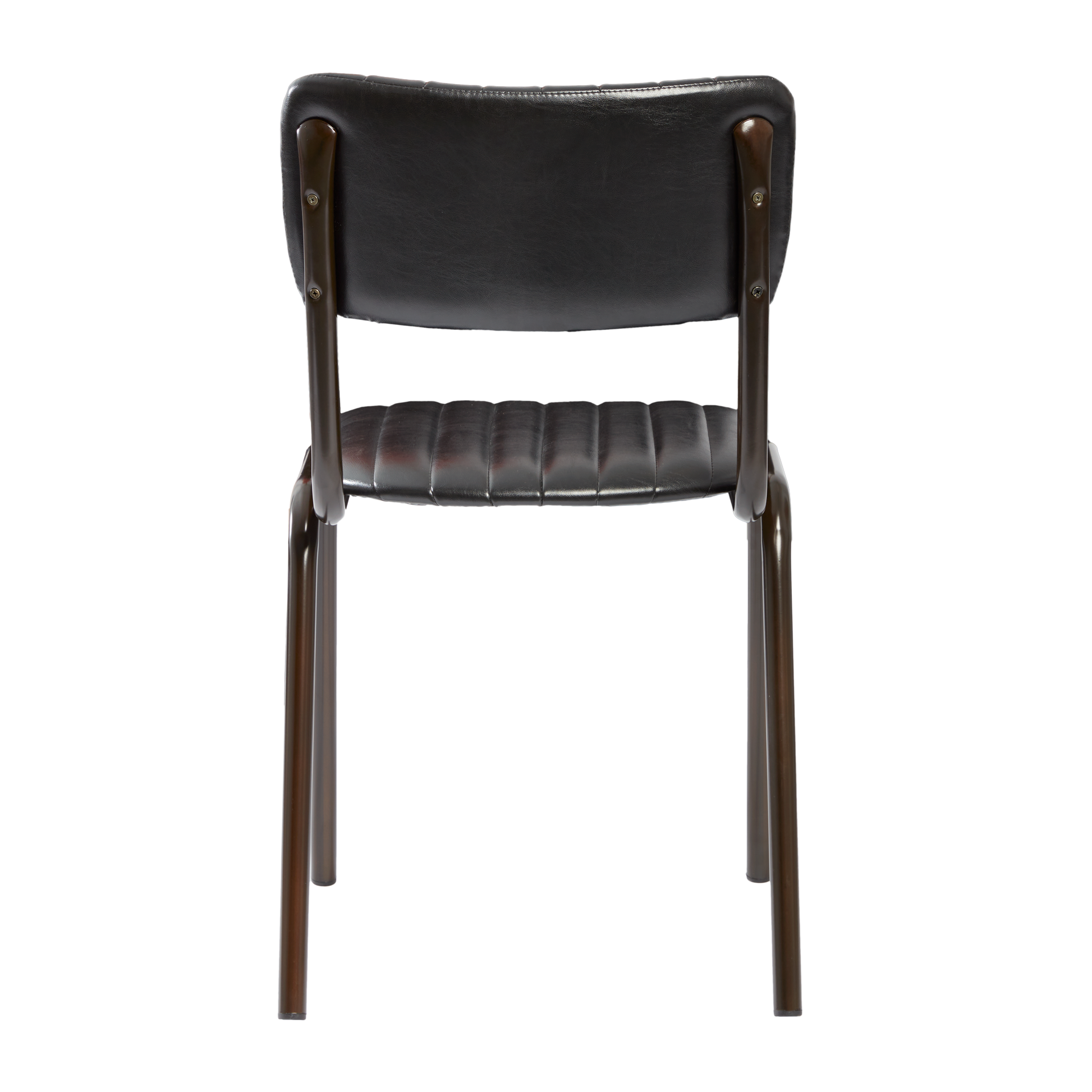 Tavo Stacking Side Chair - Ribbed - Lascari Vintage Black with ribbed leather upholstery and sturdy metal frame, designed for commercial and hospitality use.