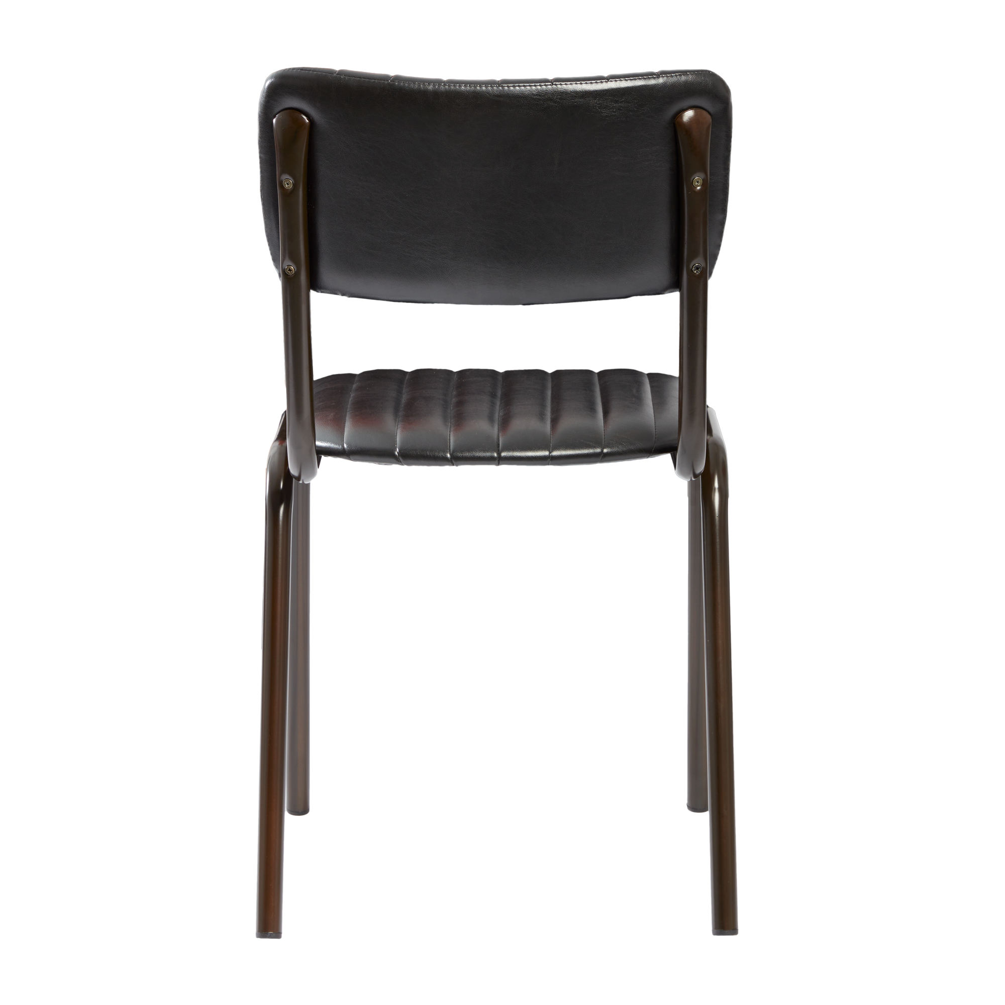 Tavo Stacking Side Chair - Ribbed - Lascari Vintage Black with ribbed leather upholstery and sturdy metal frame, designed for commercial and hospitality use.