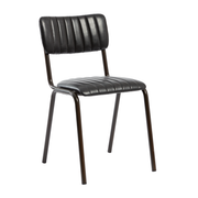 Tavo Stacking Side Chair - Ribbed - Lascari Vintage Black with ribbed padded seat and backrest, sturdy metal frame, designed for commercial and hospitality environments.