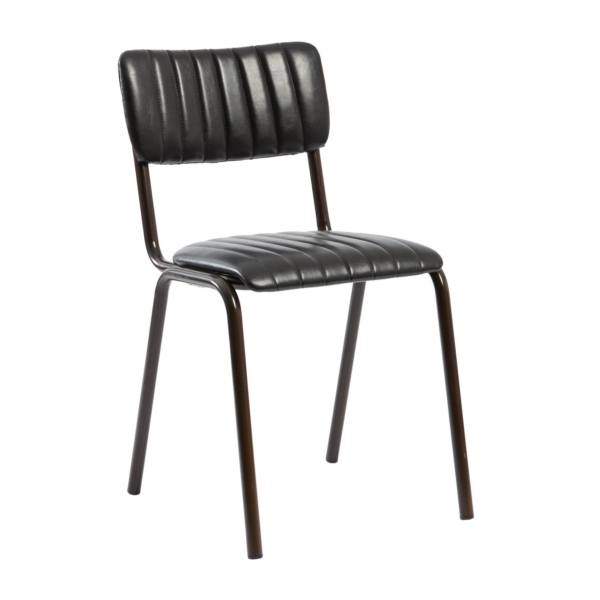 Tavo Stacking Side Chair - Ribbed - Lascari Vintage Black with ribbed padded seat and backrest, sturdy metal frame, designed for commercial and hospitality environments.