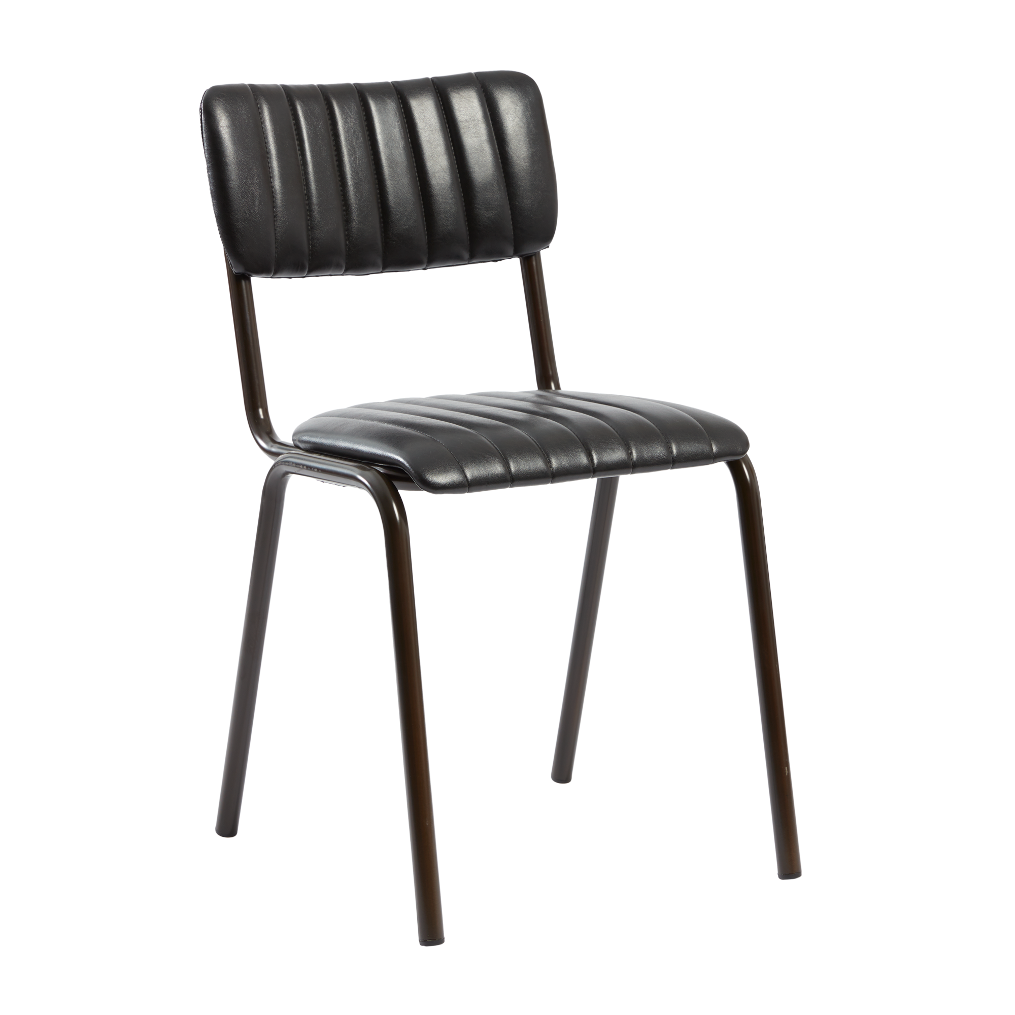 Tavo Stacking Side Chair - Ribbed - Lascari Vintage Black with ribbed padded seat and backrest, sturdy metal frame, designed for commercial and hospitality environments.