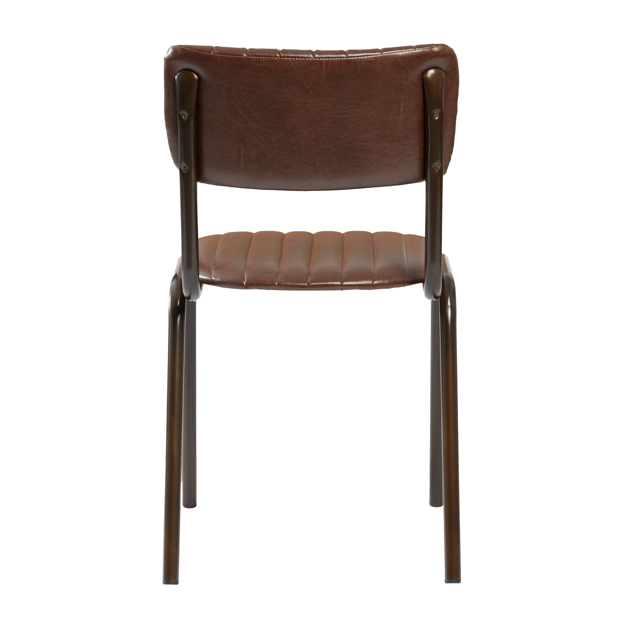 Tavo Stacking Side Chair - Ribbed - Lascari Vintage Brown featuring a ribbed vintage brown seat and backrest with sturdy metal frame, designed for commercial durability and stylish comfort.
