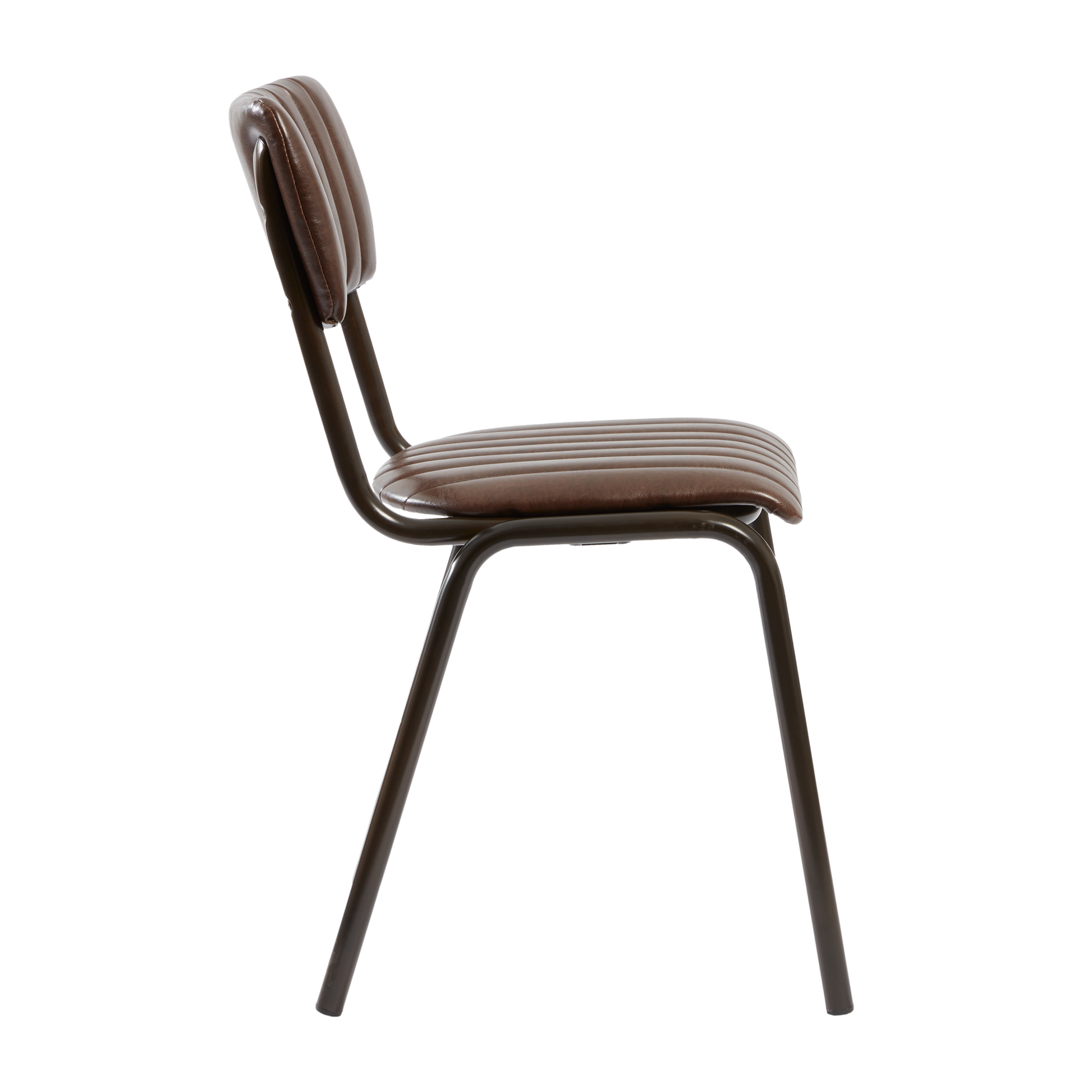 Tavo Stacking Side Chair - Ribbed - Lascari Vintage Brown with ribbed upholstery and a sturdy metal frame designed for commercial and hospitality environments.