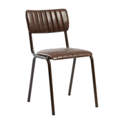 Tavo Stacking Side Chair - Ribbed - Lascari Vintage Brown with ribbed upholstered seat and backrest, sturdy metal frame, designed for commercial and hospitality environments.