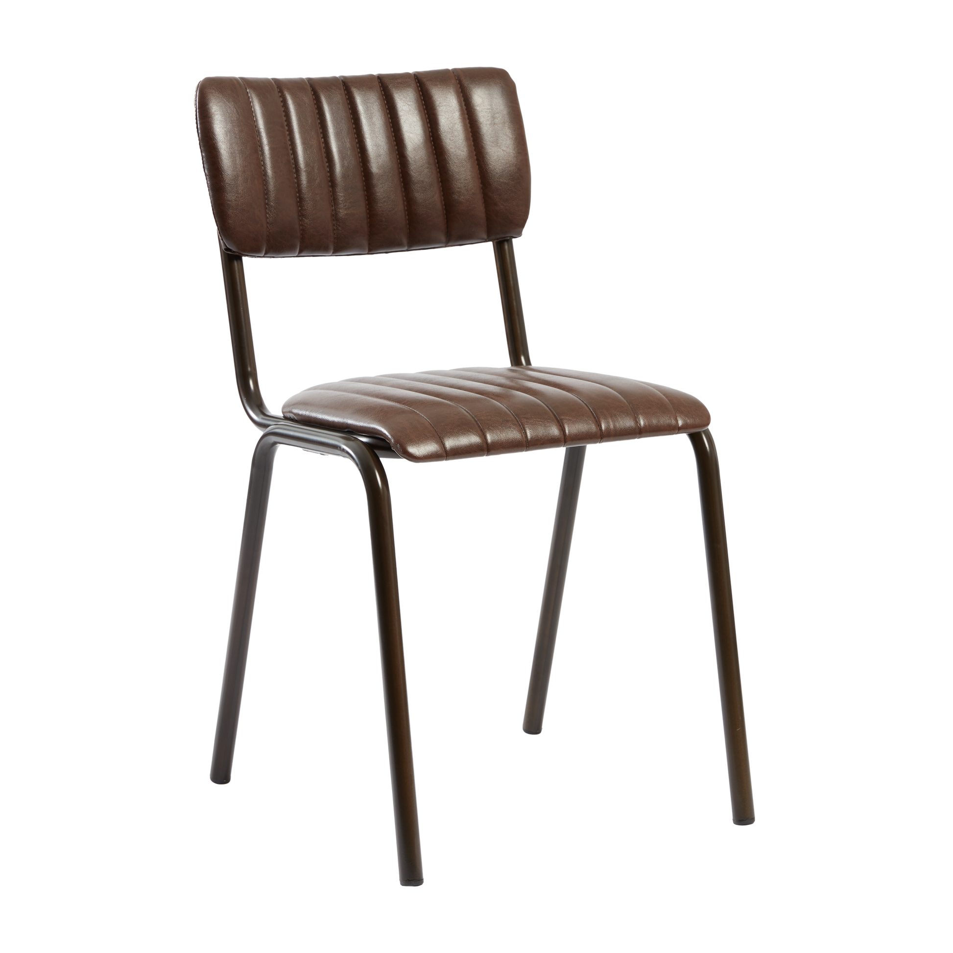 Tavo Stacking Side Chair - Ribbed - Lascari Vintage Brown with ribbed upholstered seat and backrest, sturdy metal frame, designed for commercial and hospitality environments.