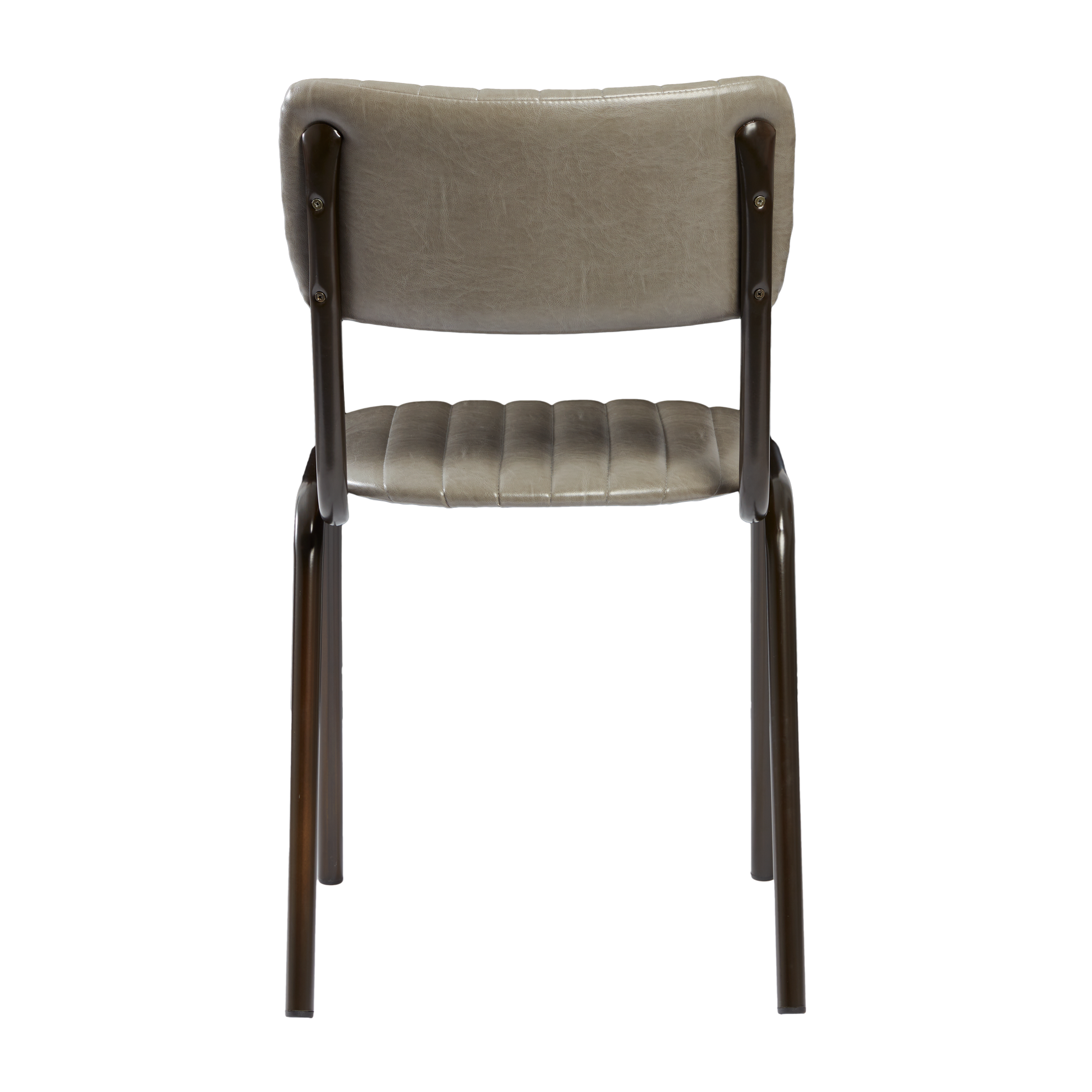 Tavo Stacking Side Chair - Ribbed - Lascari Vintage Dark Grey with ribbed upholstered seat and backrest, supported by a dark metal frame, designed for commercial and hospitality use.