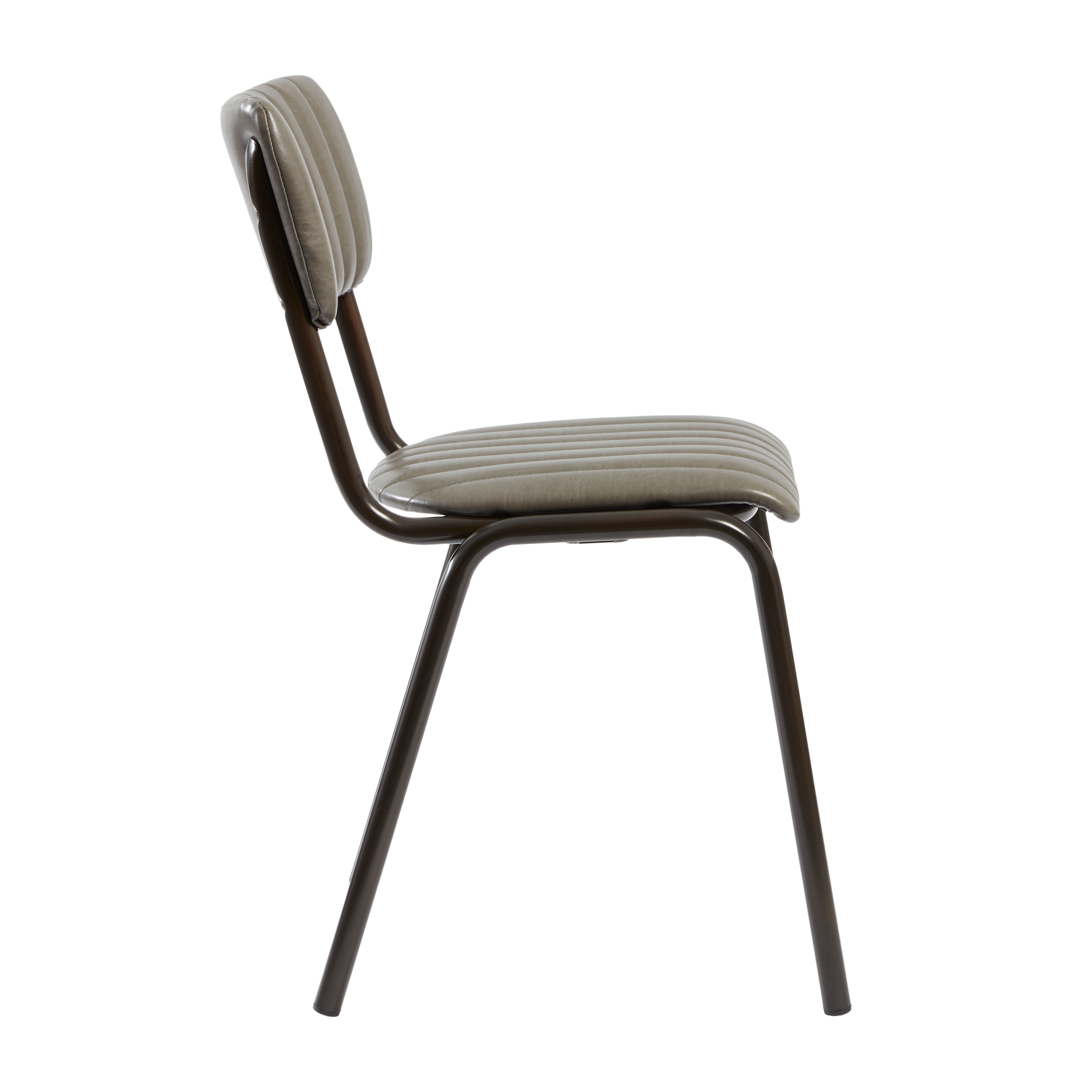 Side view of Tavo Stacking Side Chair - Ribbed - Lascari Vintage Dark Grey featuring ribbed upholstery and a sturdy dark grey frame, designed for commercial and hospitality use.