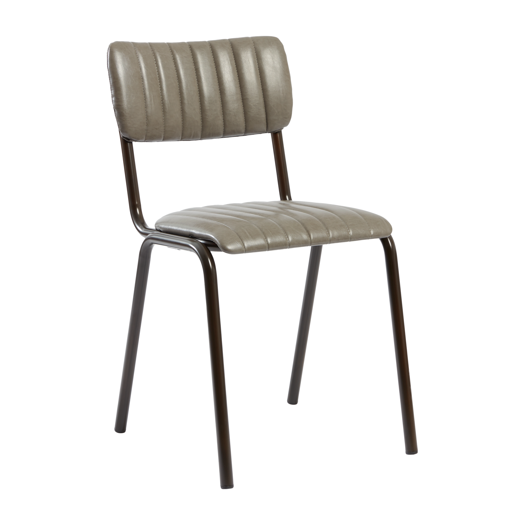 Tavo Stacking Side Chair - Ribbed - Lascari Vintage Dark Grey with ribbed upholstery and sturdy dark metal frame, designed for contract furniture and high-traffic environments.