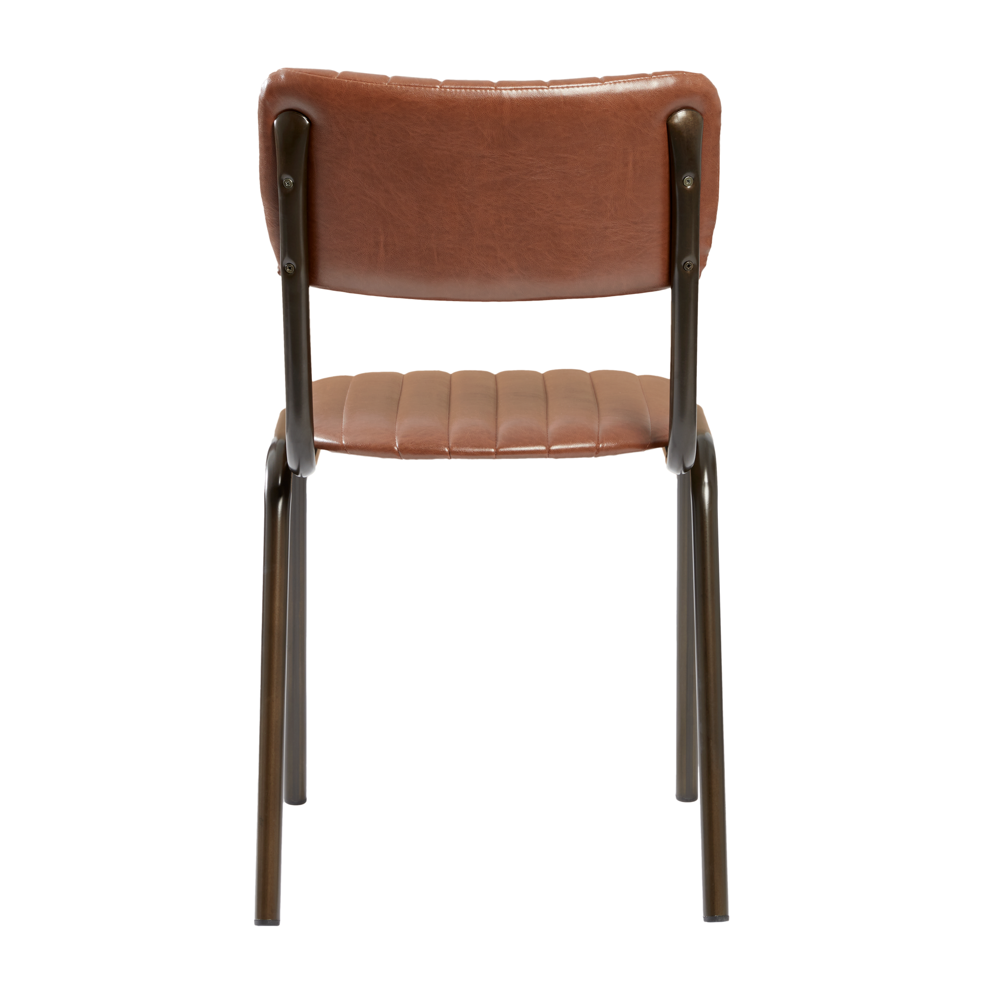 Tavo Stacking Side Chair - Ribbed - Lascari Vintage Tan with ribbed upholstery and sturdy metal frame, designed for commercial-grade durability and stylish stacking functionality.