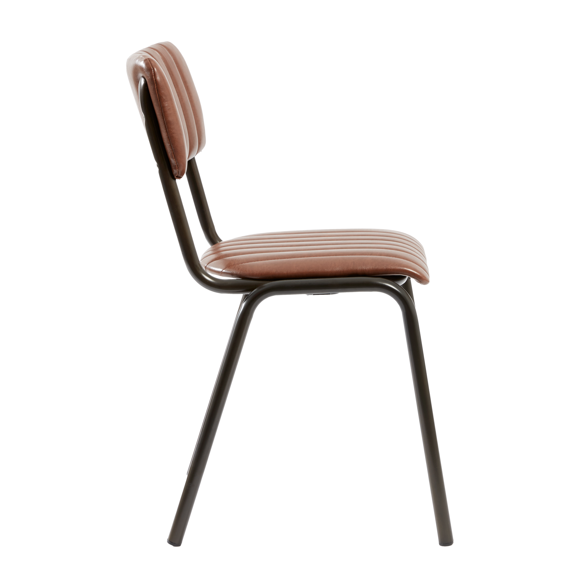 Tavo Stacking Side Chair - Ribbed - Lascari Vintage Tan with ribbed vintage tan upholstery and black metal frame, designed for comfortable, stylish, and durable seating.
