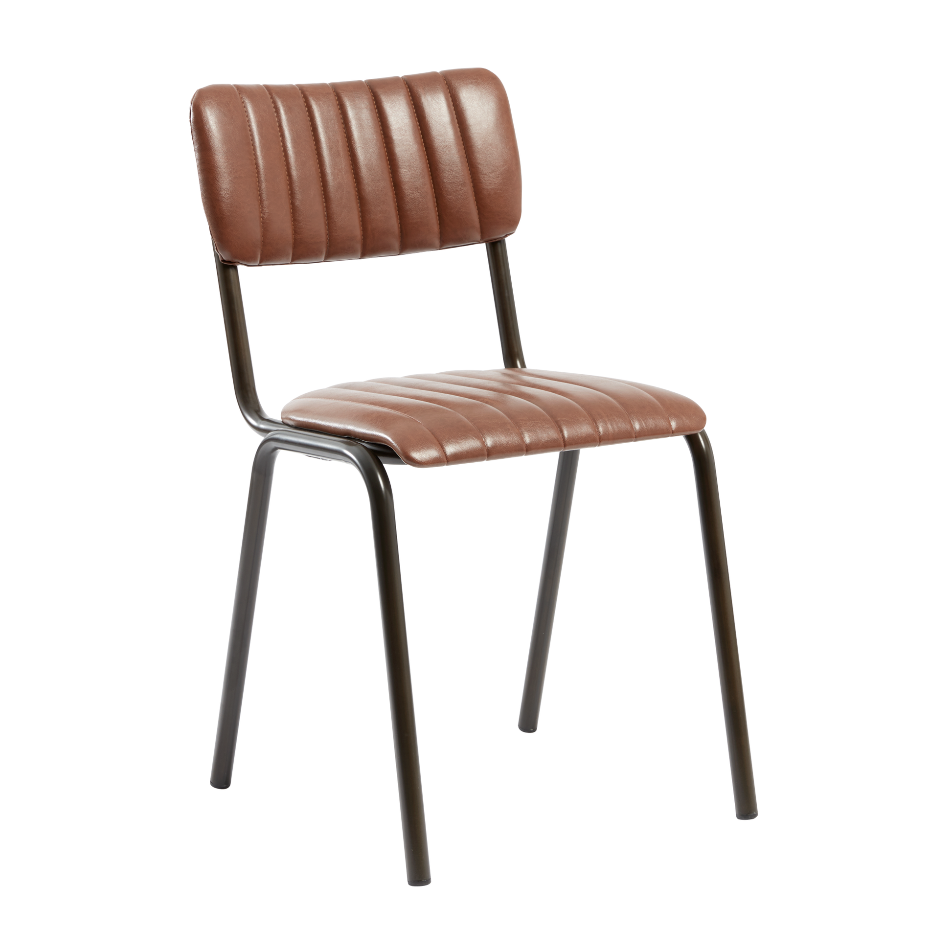 Tavo Stacking Side Chair - Ribbed - Lascari Vintage Tan with ribbed vintage tan upholstery and sturdy black metal frame, designed for stylish commercial and hospitality settings.