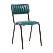 Tavo Stacking Side Chair - Ribbed - Lascari Vintage Teal with ribbed upholstery and dark metal frame, designed for durability and style in commercial and hospitality settings.