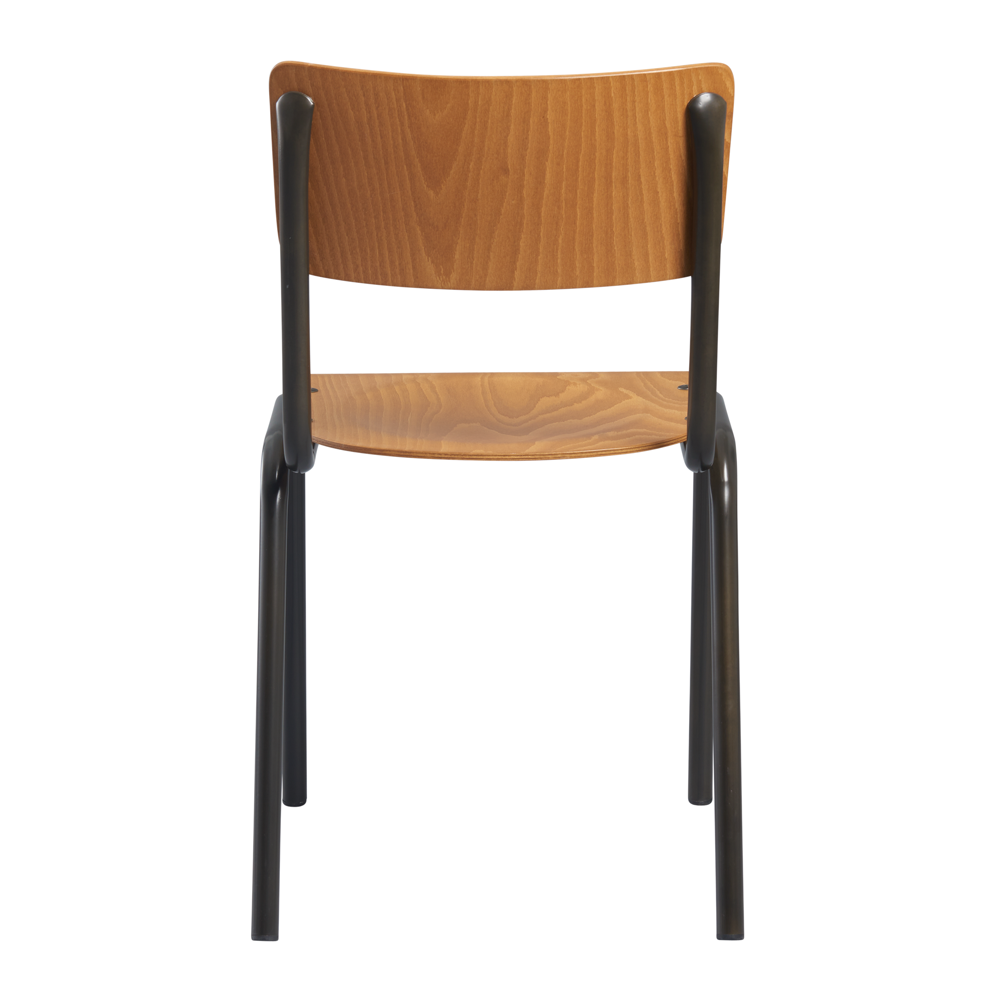 Tavo Stacking Side Chair - Wooden Seat & Back - Oak featuring a sleek black metal frame and warm oak wooden seat and backrest, designed for commercial and hospitality use.