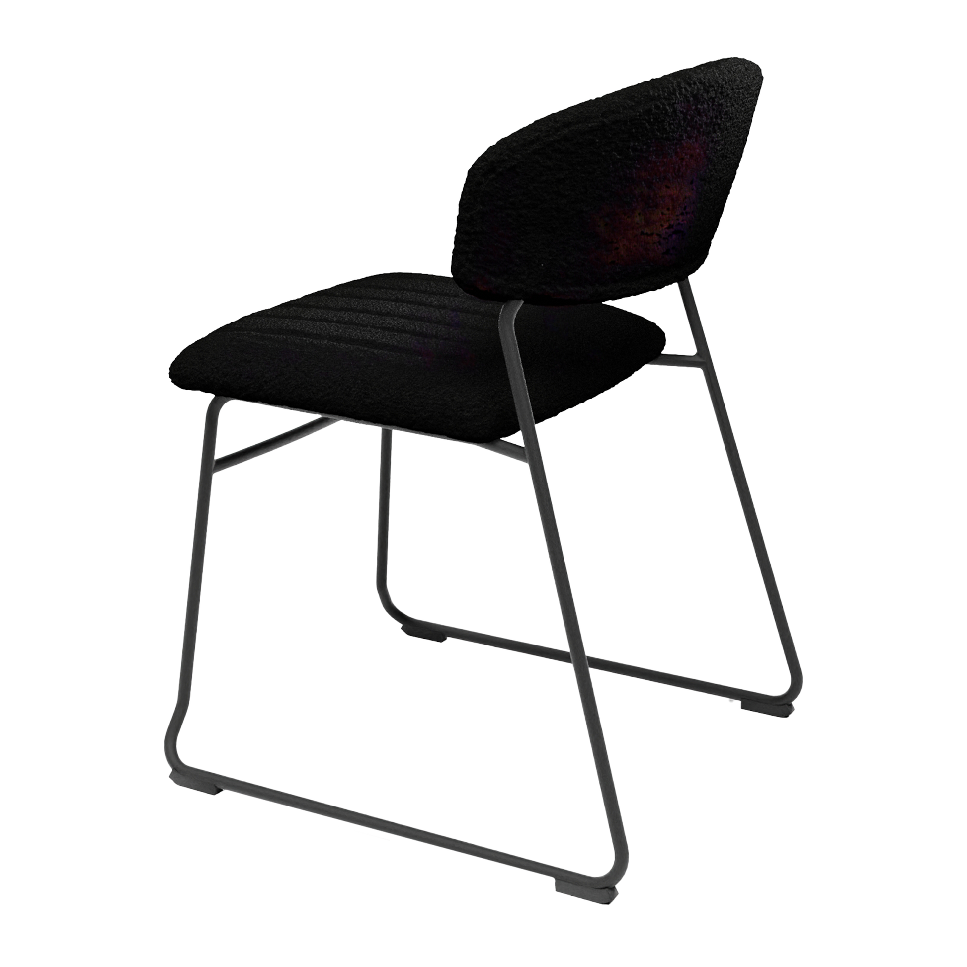 Teddy Stacking Side Chair - Black featuring a sleek black metal frame and cushioned seat and backrest with textured upholstery, designed for versatile commercial spaces.