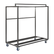 Trolley For Ronda Stacking Chair in black metal frame with four caster wheels, designed for efficient transport and storage of stacking chairs in commercial environments.