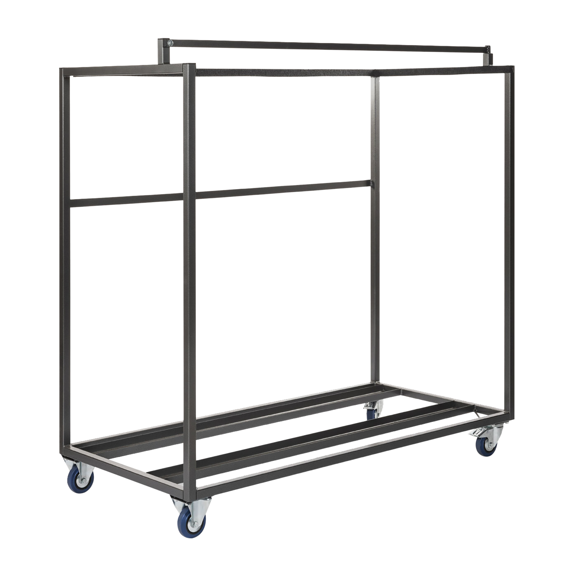 Trolley For Ronda Stacking Chair in black metal frame with four caster wheels, designed for efficient transport and storage of stacking chairs in commercial environments.