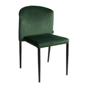 Veneto Stacking Side Chair - Dark Green Velvet with sleek black legs, featuring soft velvet upholstery and a gently curved backrest, ideal for stylish commercial or hospitality spaces.