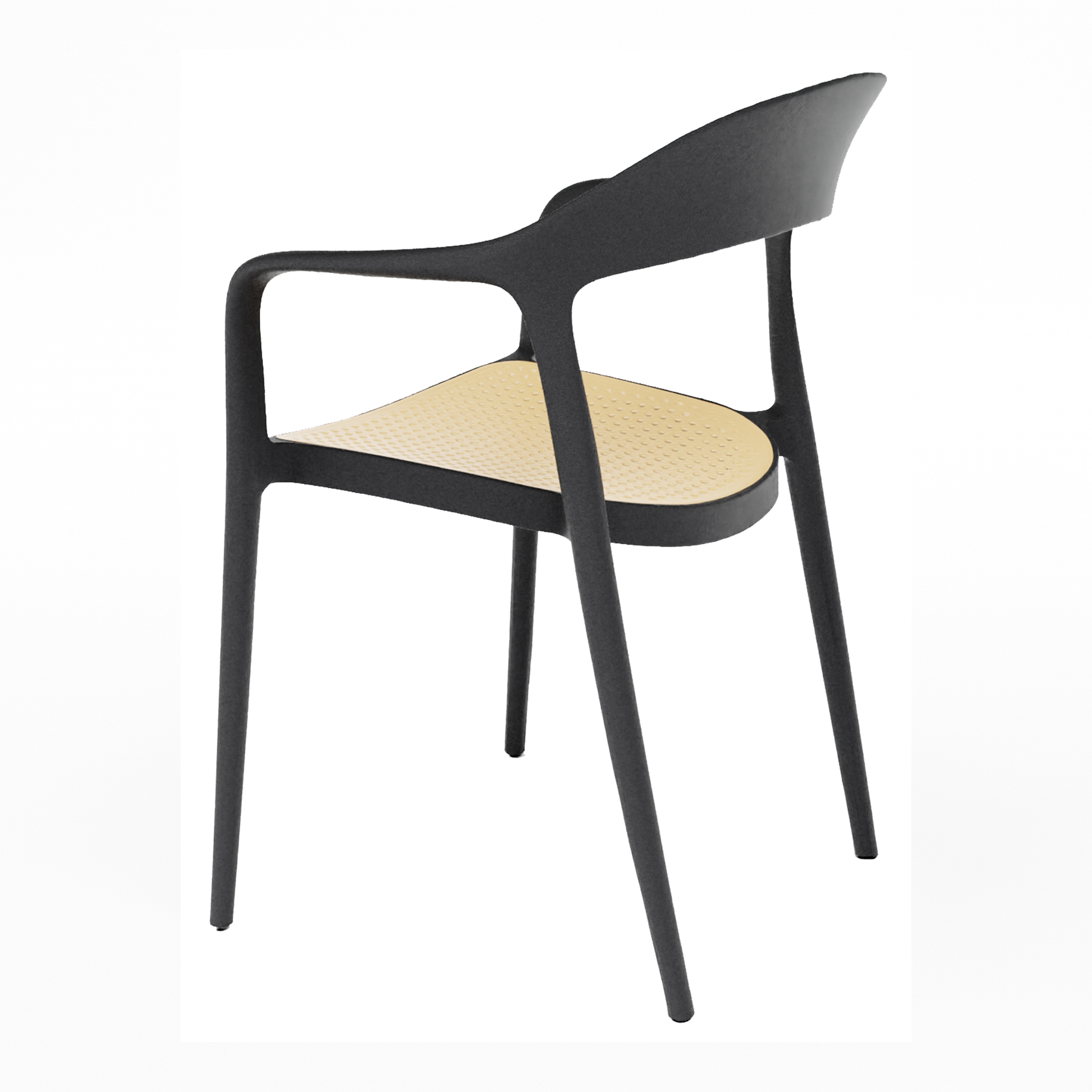 Wave Stacking Arm Chair - Black featuring a sleek black frame with curved armrests and a contrasting textured beige seat, designed for modern commercial interiors.
