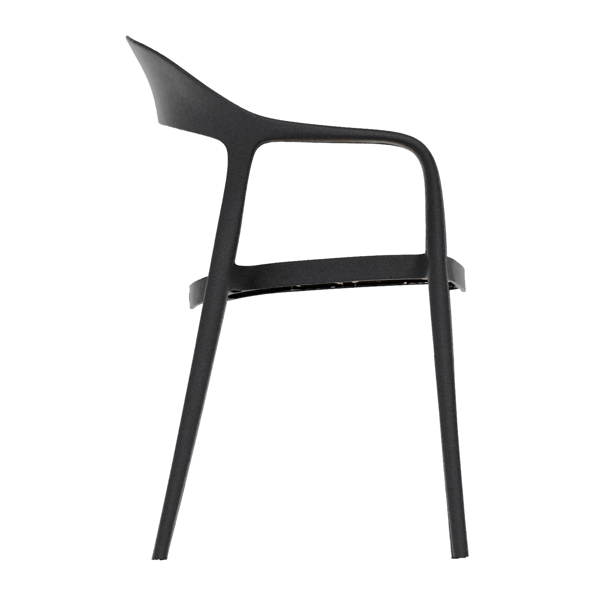Wave Stacking Arm Chair - Black with sleek, modern design featuring smooth curved armrests and a lightweight frame, ideal for versatile commercial and hospitality settings.