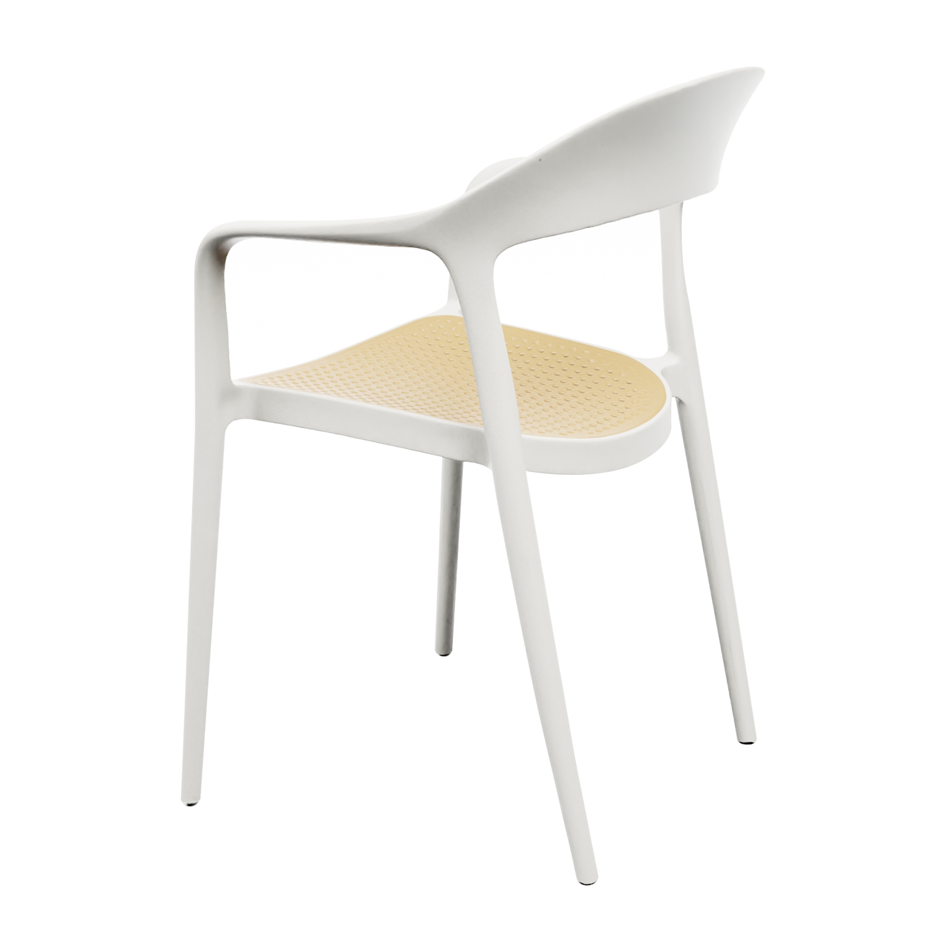 Wave Stacking Arm Chair - White featuring a sleek, modern design with smooth white frame and a beige perforated seat, ideal for stylish commercial interiors and hospitality spaces.