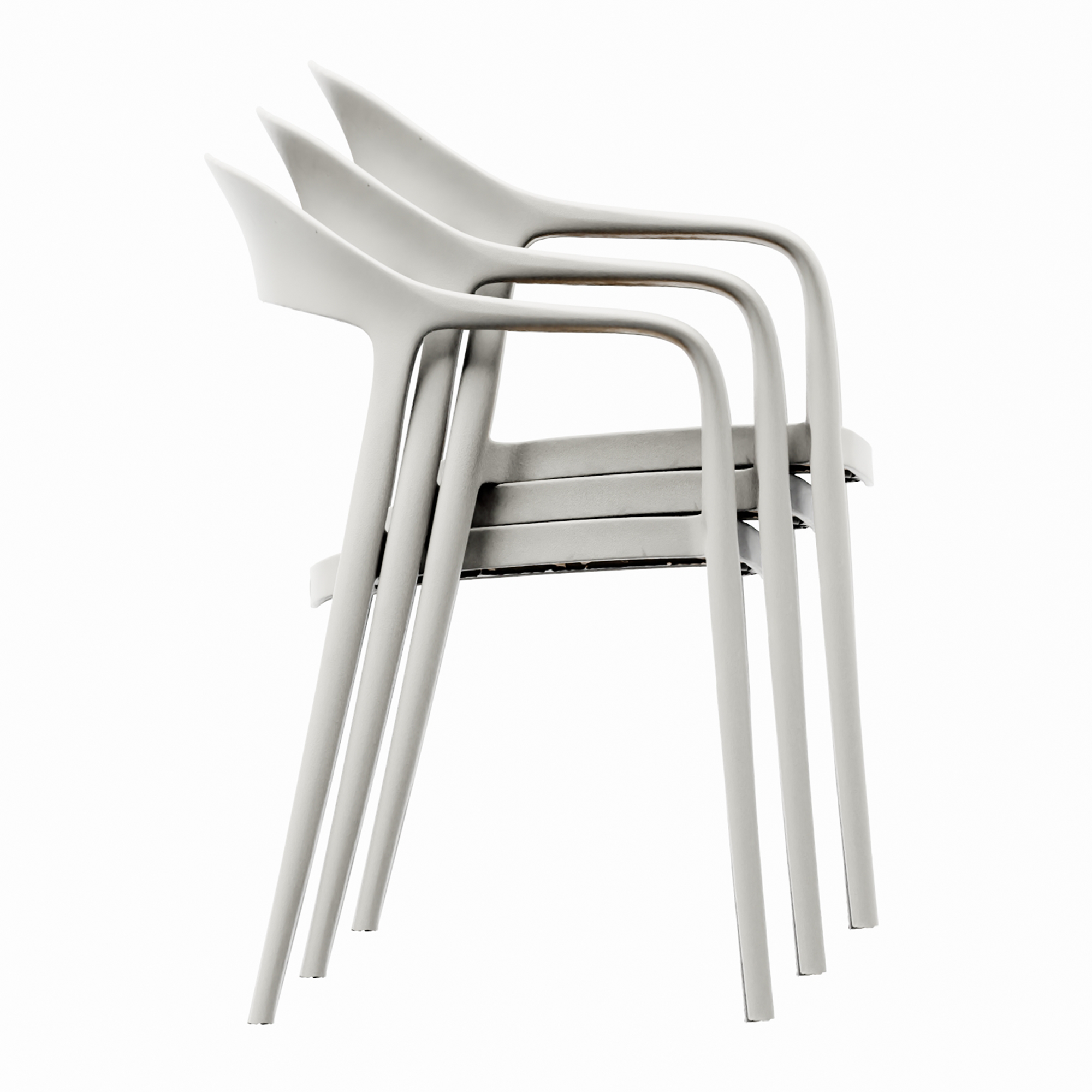 Three stacked Wave Stacking Arm Chair - White models showing smooth, minimalist design with curved armrests and durable construction for versatile commercial or hospitality use.