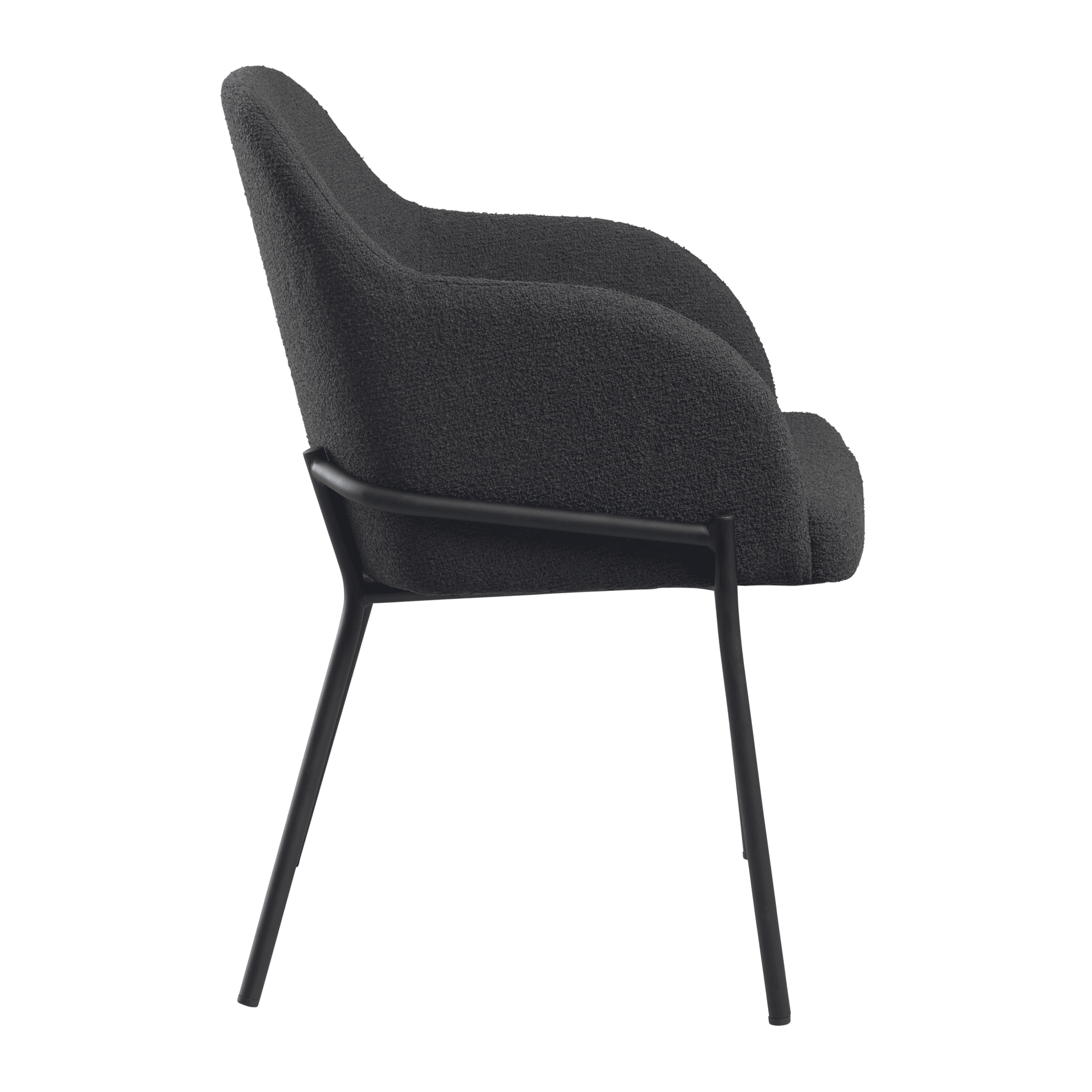 Westbury Side Chair - Dark Grey with a modern upholstered curved backrest and slim black metal legs designed for commercial interiors and hospitality environments.