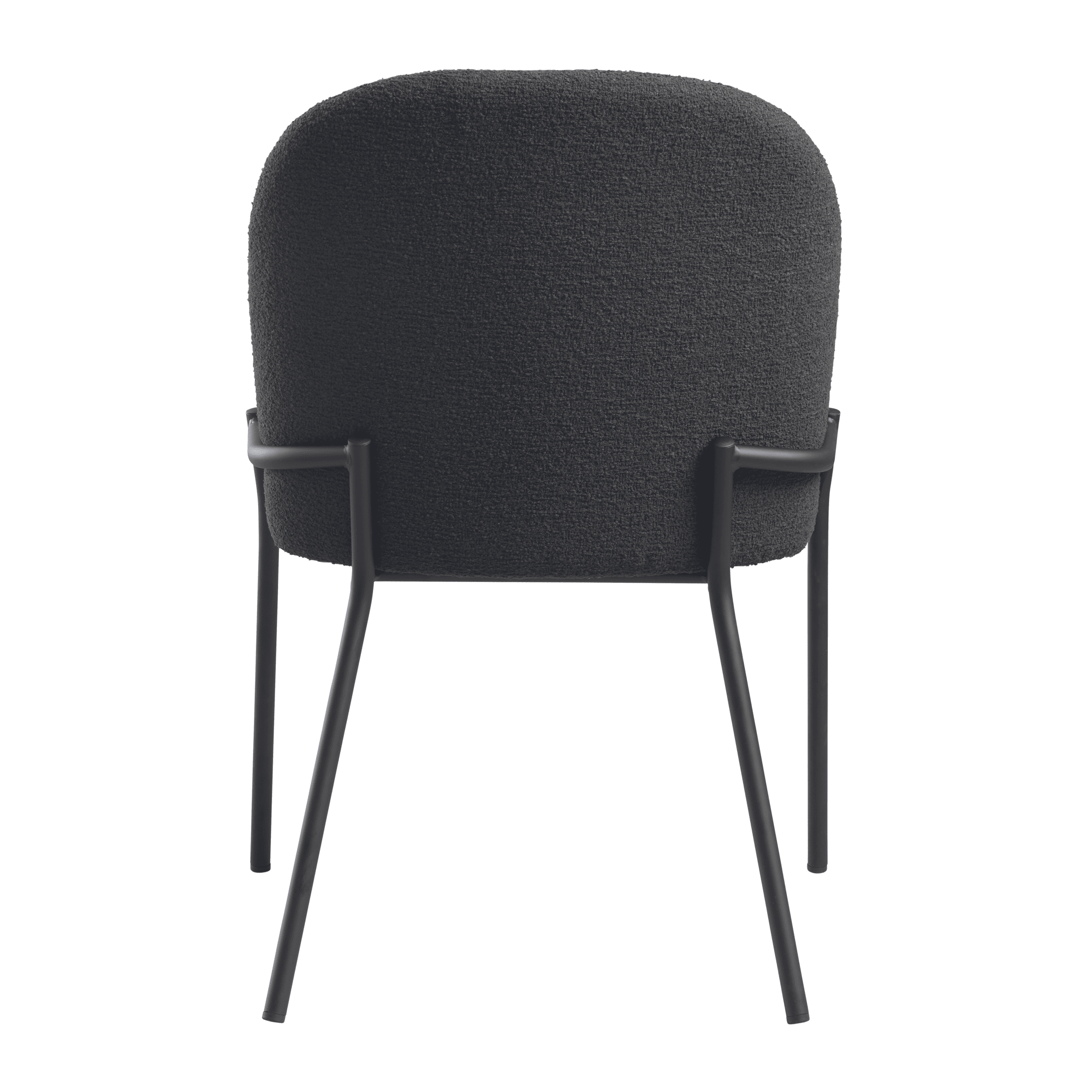 Westbury Side Chair - Dark Grey viewed from the back, featuring a softly rounded upholstered seat and backrest with slender black metal legs designed for commercial and contract use.