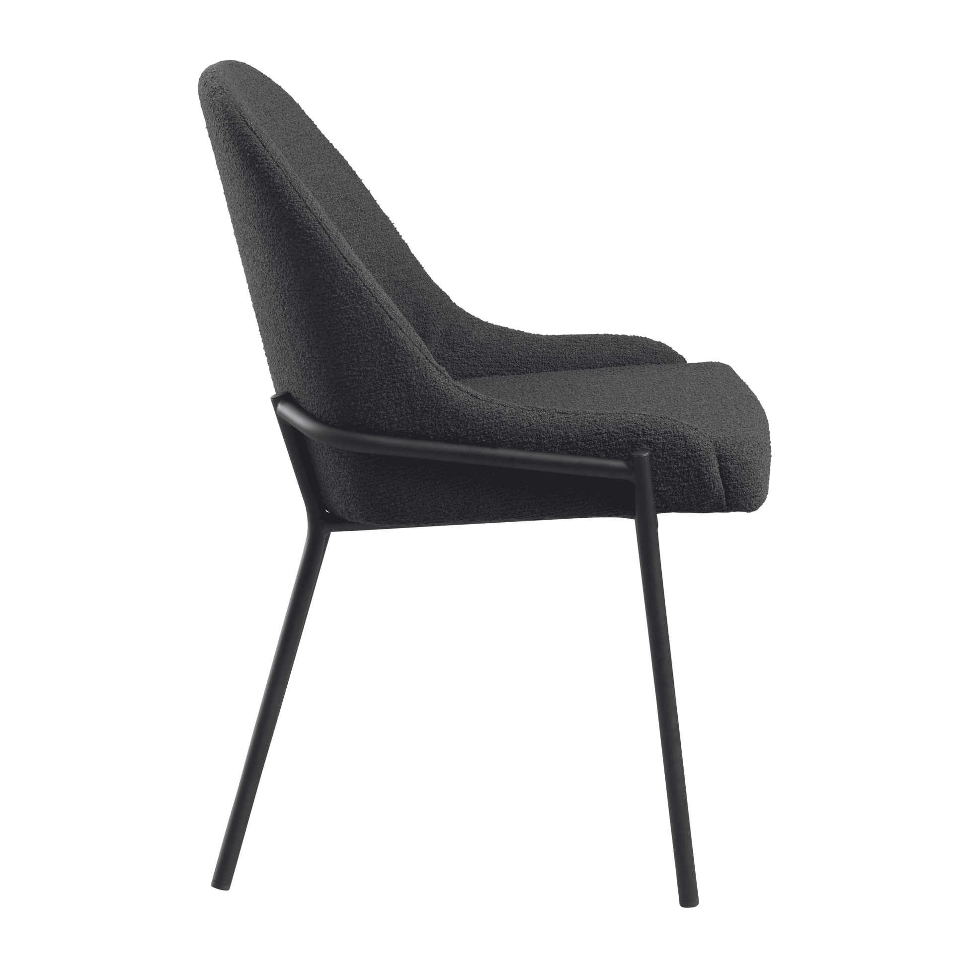 Westbury Side Chair - Grey with a modern, curved upholstered seat and backrest supported by slender black metal legs, designed for contemporary commercial or hospitality spaces.