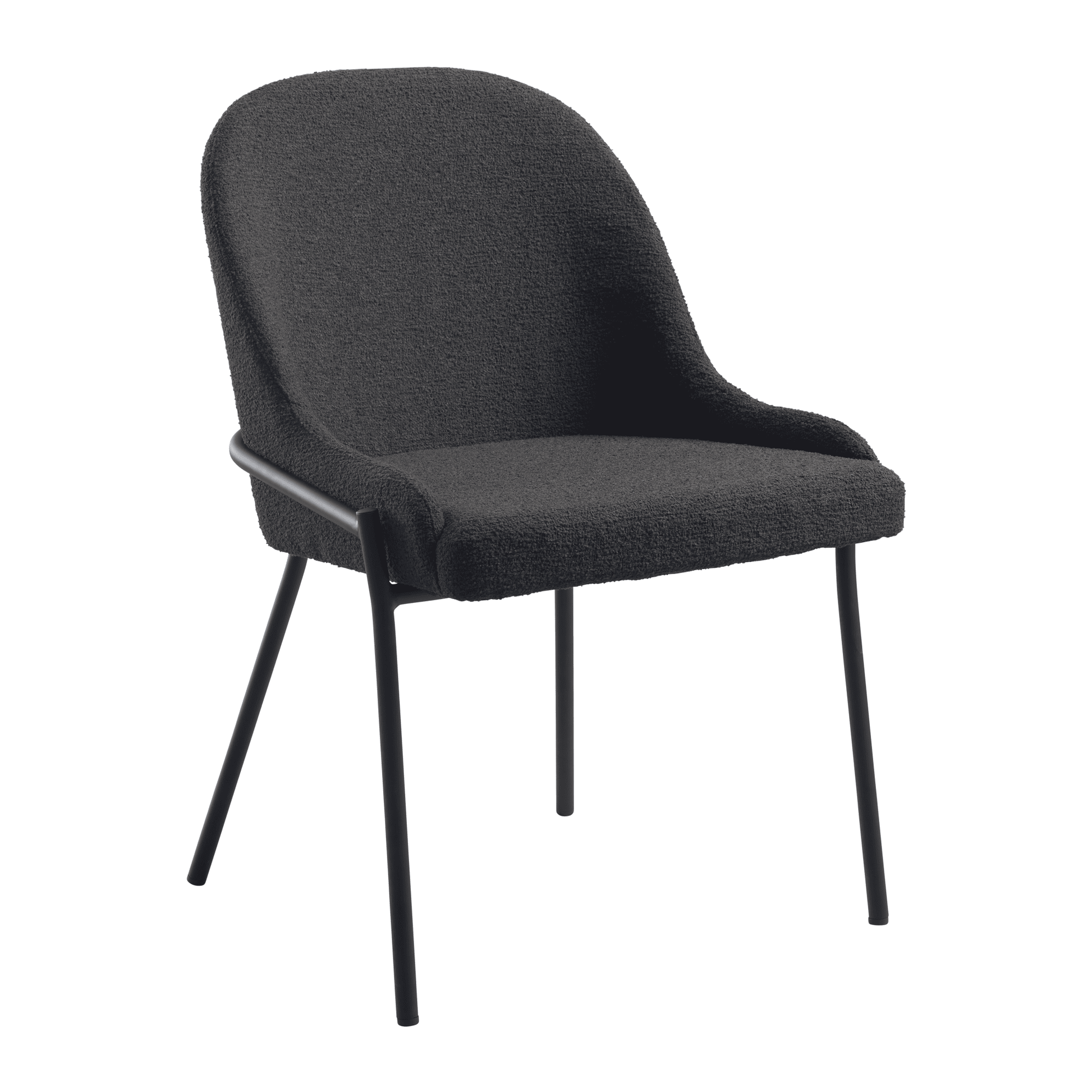 Westbury Side Chair - Dark Grey with a curved upholstered seat and backrest supported by slender black metal legs, designed for commercial and hospitality use.