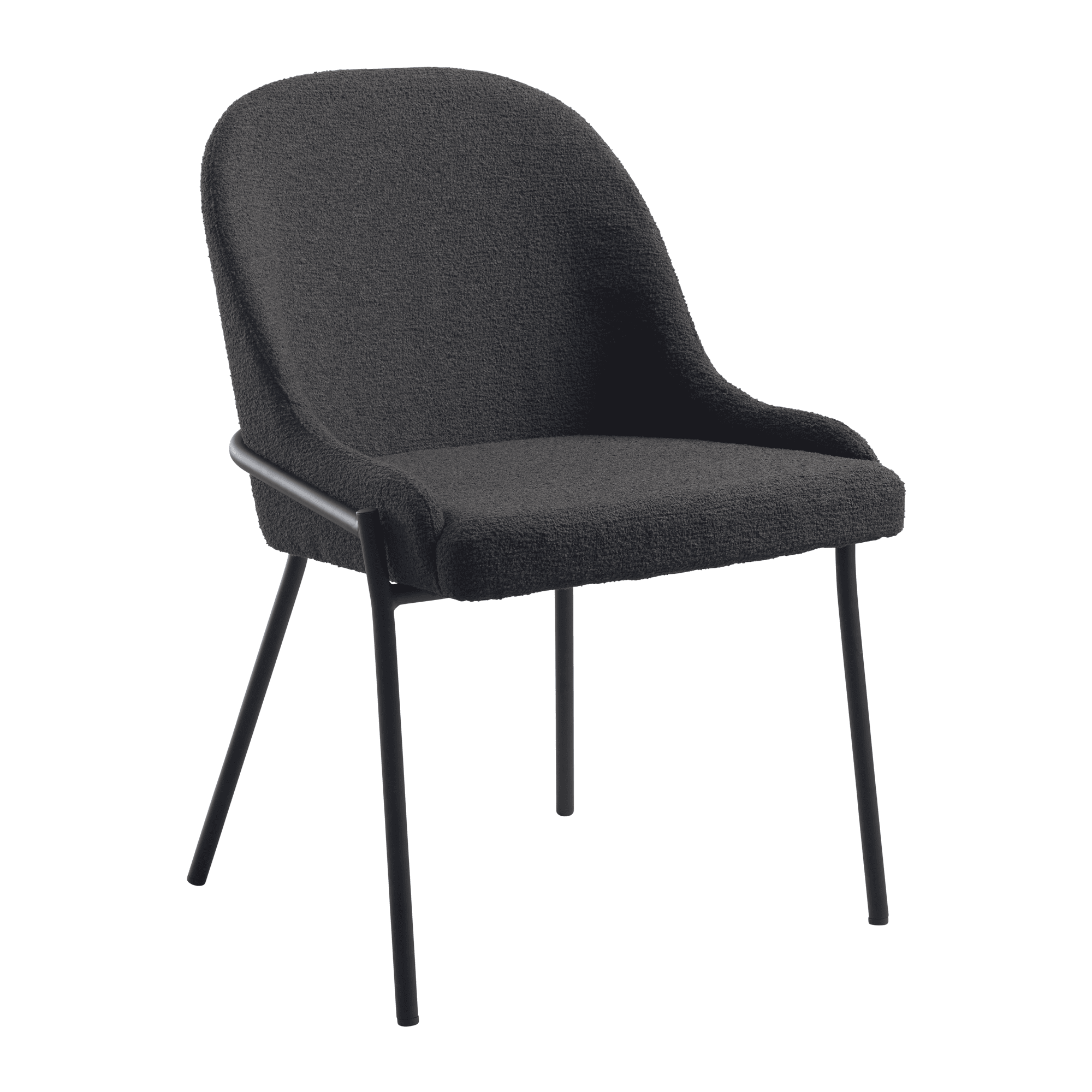 Westbury Side Chair - Dark Grey with a curved upholstered seat and backrest supported by slender black metal legs, designed for commercial and hospitality use.