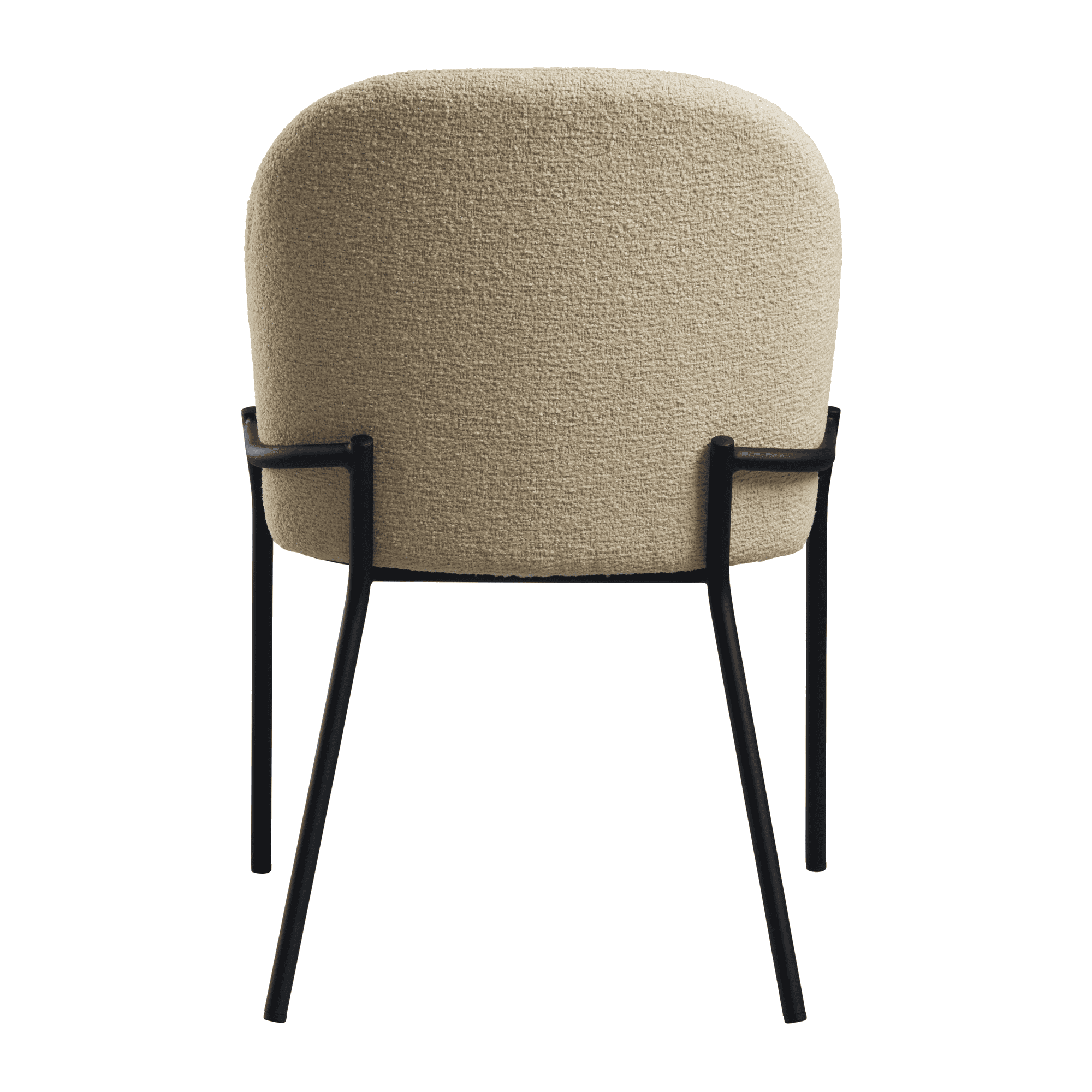 Westbury Armchair - Natural with rounded upholstered backrest in a soft beige fabric and slender black metal legs, designed for commercial interiors and contract furniture.