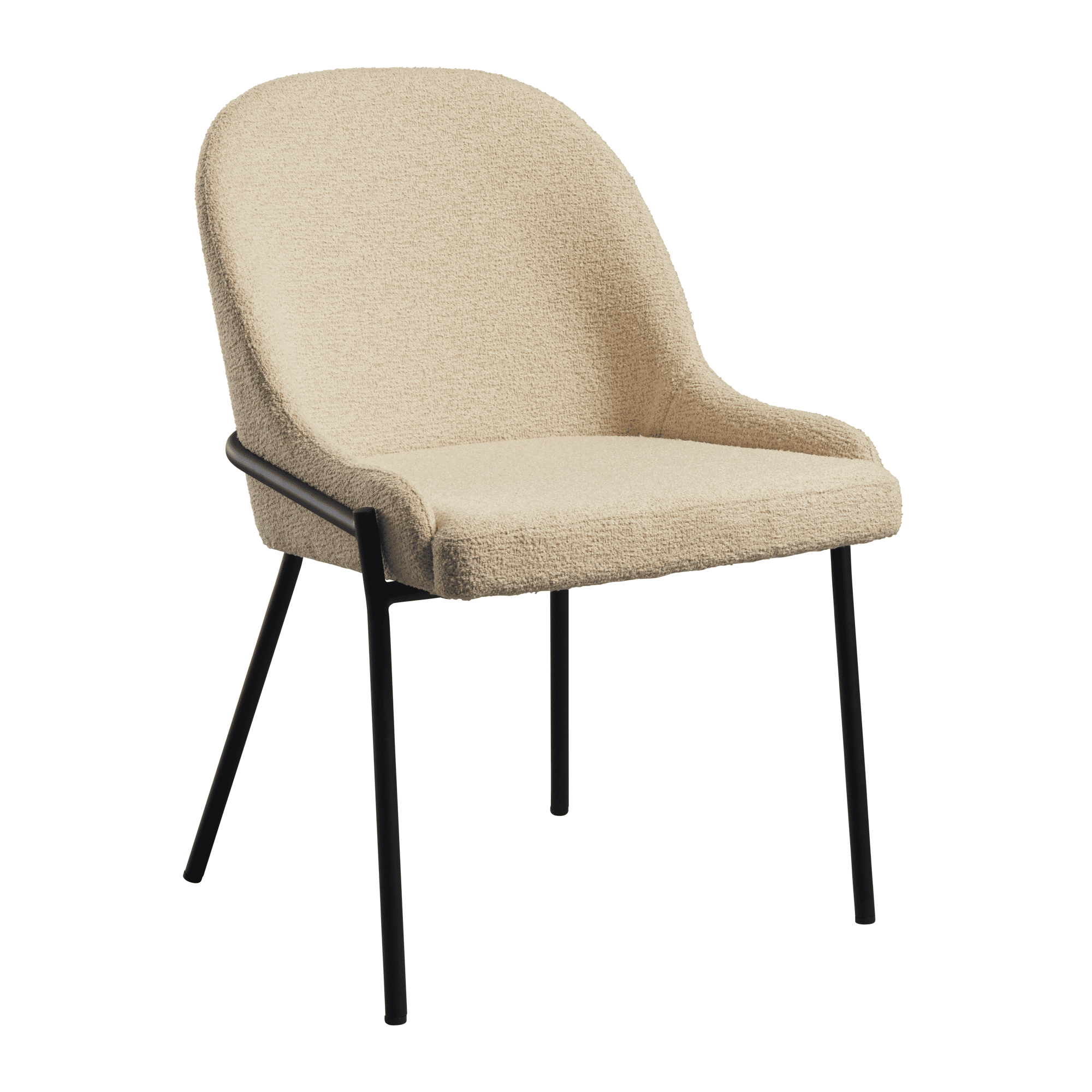 Westbury Sidechair - Natural with curved upholstered seat and backrest in light fabric, supported by slender black metal legs, designed for comfortable commercial seating.