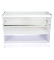 White half-glazed retail display counter measuring 1800mm wide