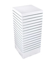 White four-sided slatwall tower gondola retail display with aluminium inserts