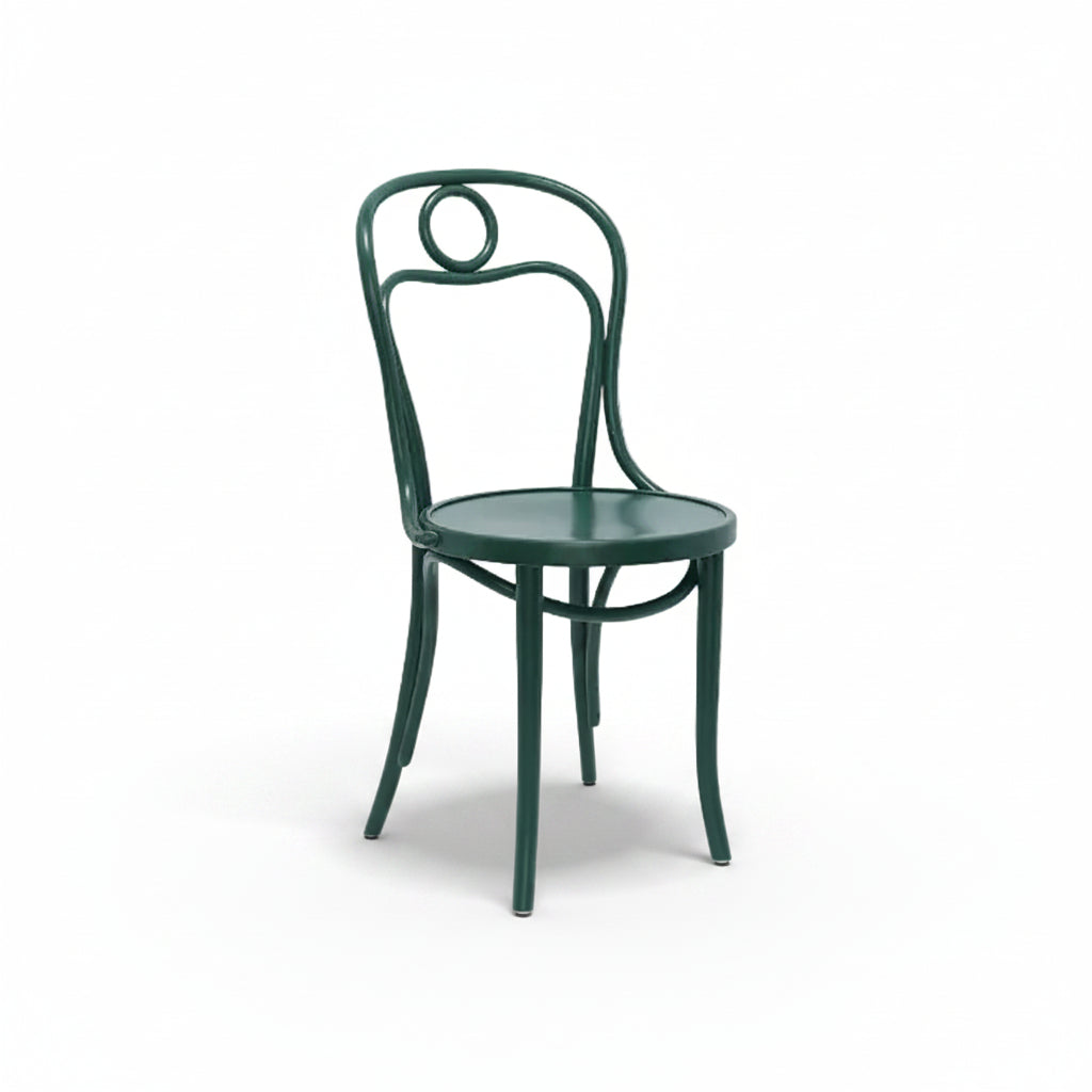 Green metal chair on a white background