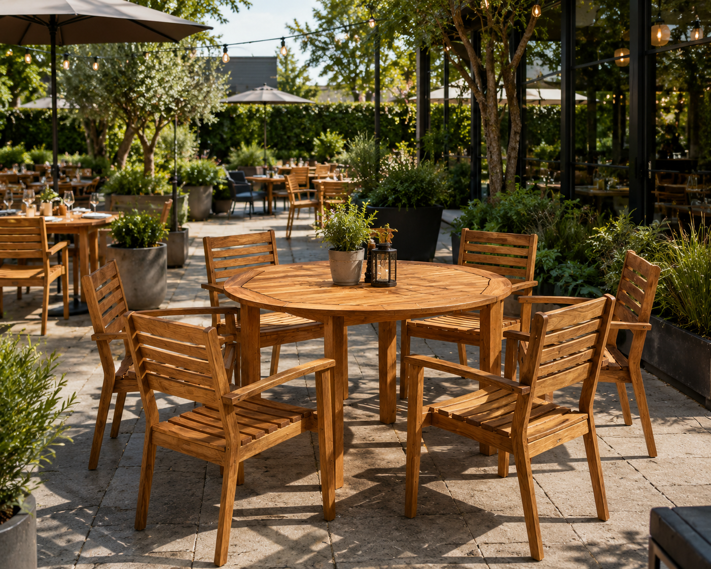 MORE Round Outdoor Dining Set – Robinia Wood, 6 Seater