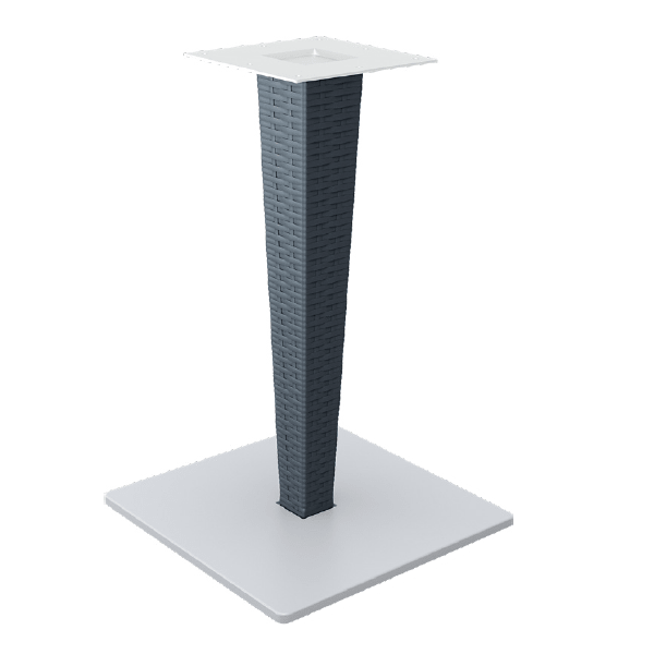 890 Riva Dining Table Base - Grey Wicker with a sturdy woven texture and a square metal base, designed for commercial and hospitality settings.